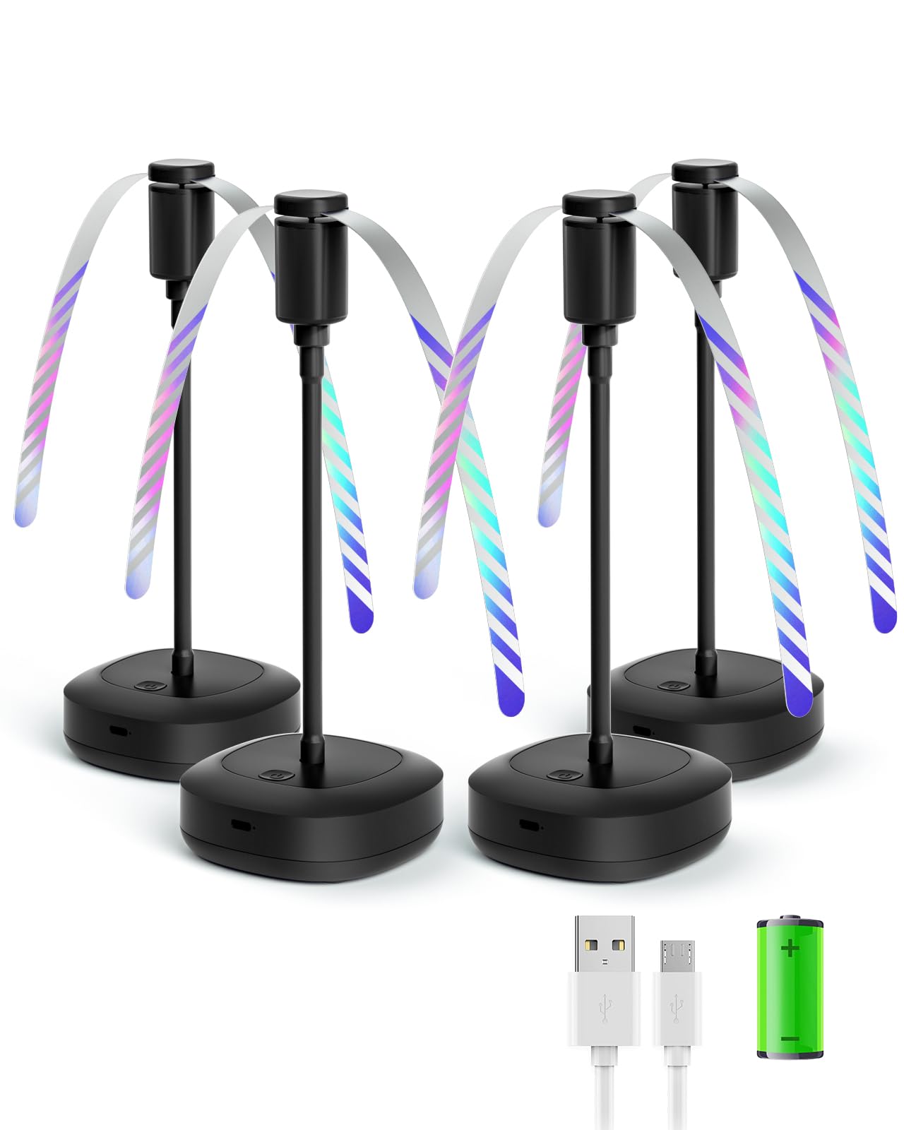 Edvision 4er-Pack Insektenschutz-Tischventilator, 2000mAh USB-betrieben, wiederaufladbarer Ventilator, tragbarer Ventilator mit flexiblem Schwanenhals und weichen Flügeln für Grillabende, Terrassen, Partys