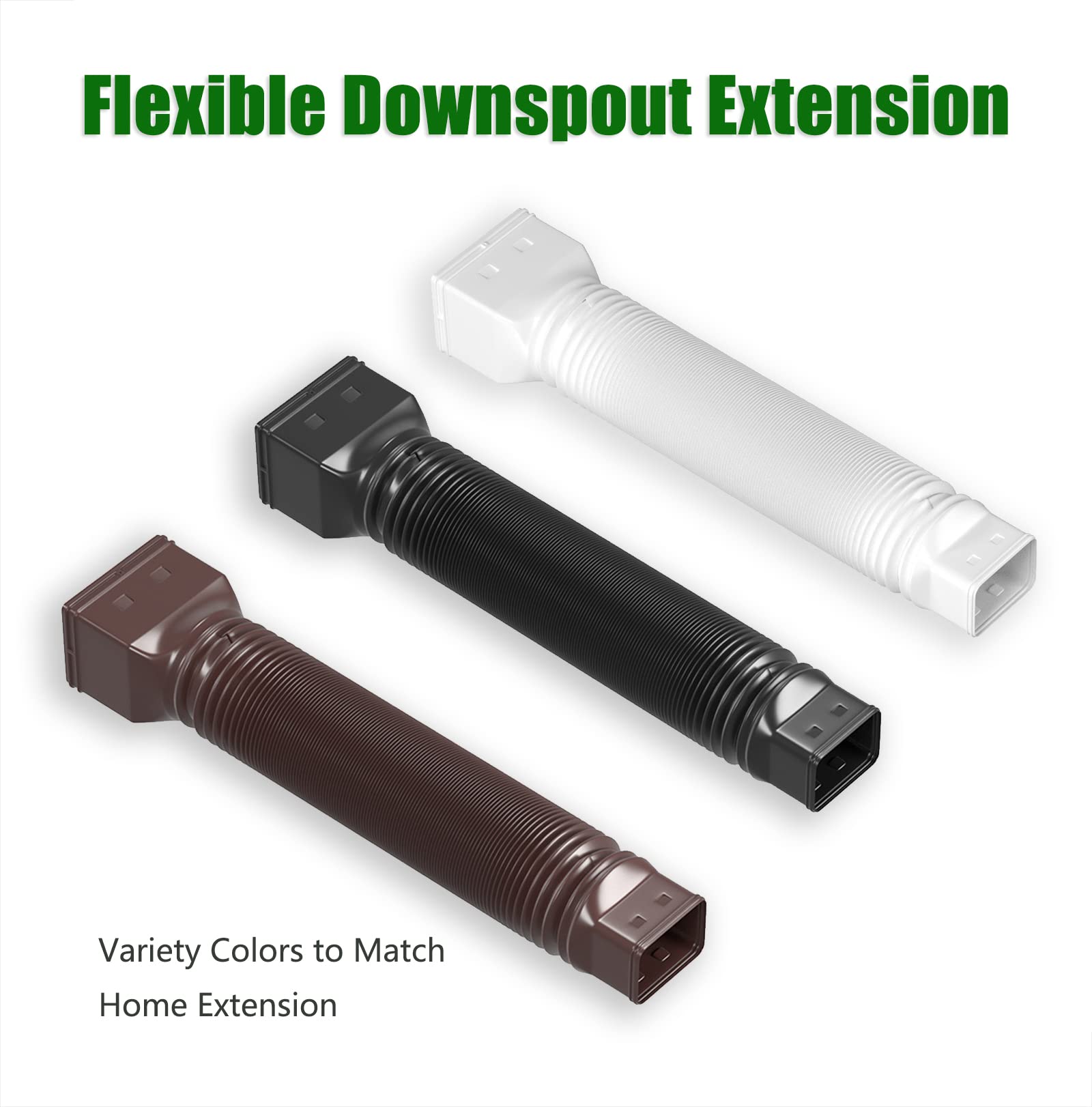 2 Pack Rain Gutter Downspout Extensions Flexible,Down Spout Extender Diverter Extendable from 21 to 68 in,Screws for Included,Black