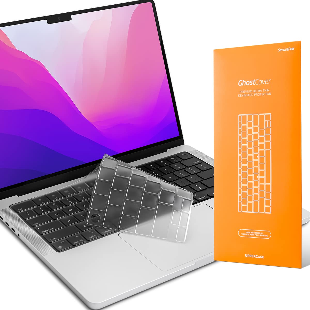 GhostCover Original Premium Ultradünner Tastaturschutz, kompatibel mit 2025 2024 2023 2022 2021 M4/M3/M2/M1 Pro/Max MacBook Pro 14/16, M4/M3/M2 MacBook Air 13/15, US ANSI Layout, Transparent
