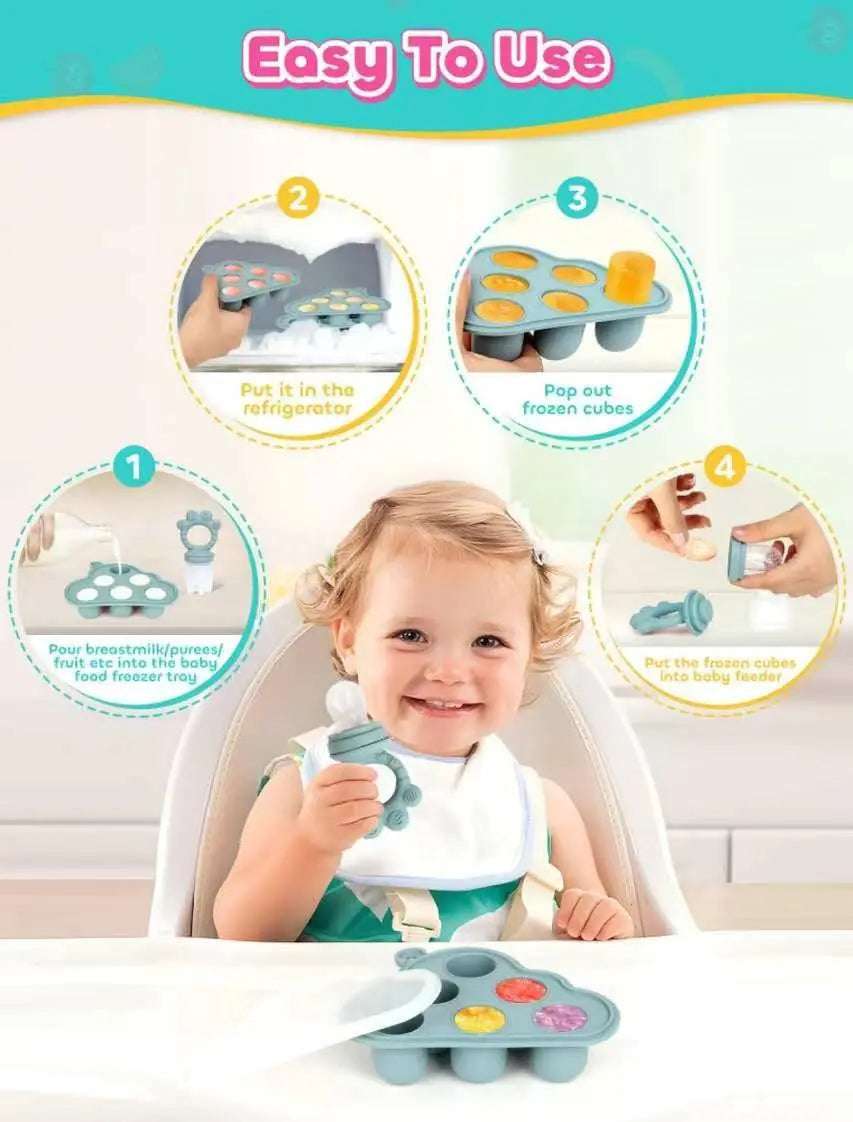 LOTBILL Baby Breastmilk Popsicle Molds & Fruit Food Feeder Pacifier, Silicone Baby Food Storage Containers, Baby Popsicle Molds Teething for Toddler Teething & Infant Self Feeding (Blue)