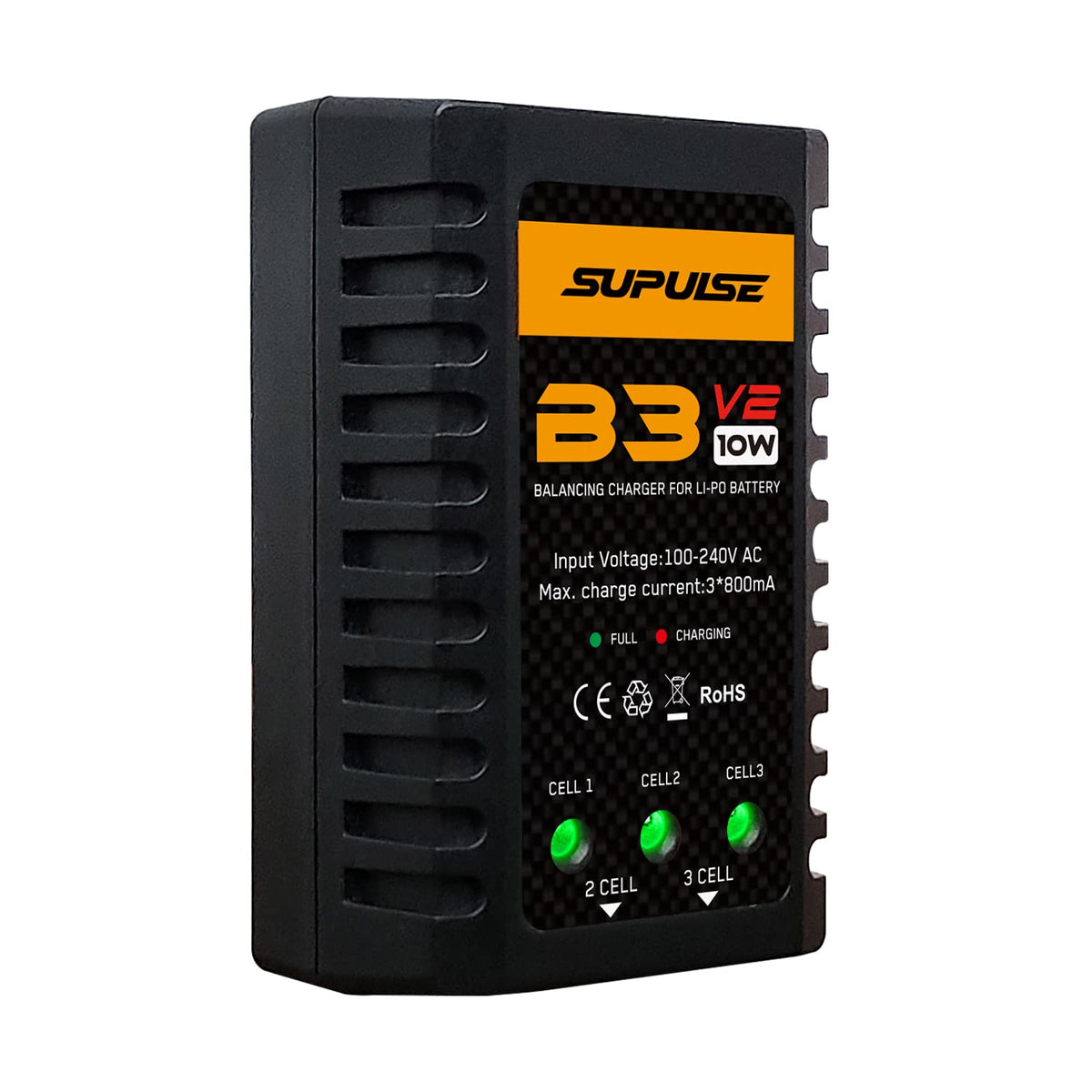 SUPULSE LiPo-Akkuladegerät 2S-3S RC-Balance-Ladegerät AC 7.4-11.1V 10W Upgrade-Version Kompaktes Lipo-Ladegerät RC-Autoladegerät für XHR-Stecker-Akku (B3V2)