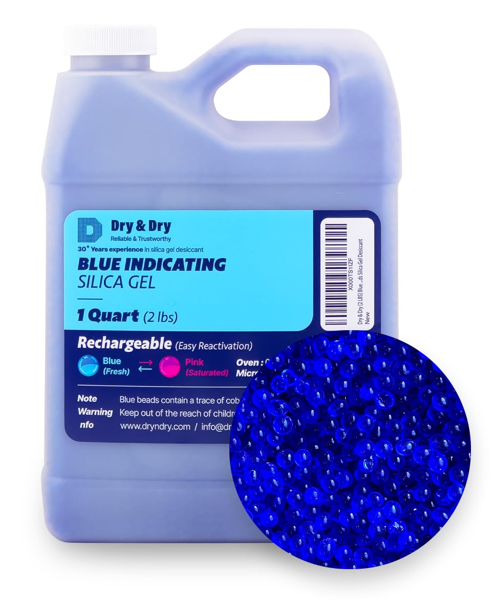 Dry & Dry Blau Indizierende Kieselgel-Perlen-Trockenmittel (Industriestandard 3-5 mm) - Wiederverwendbare Trockenmittel-Perlen Kieselgel-Perlen (Blau zu Rosa) - 907 g