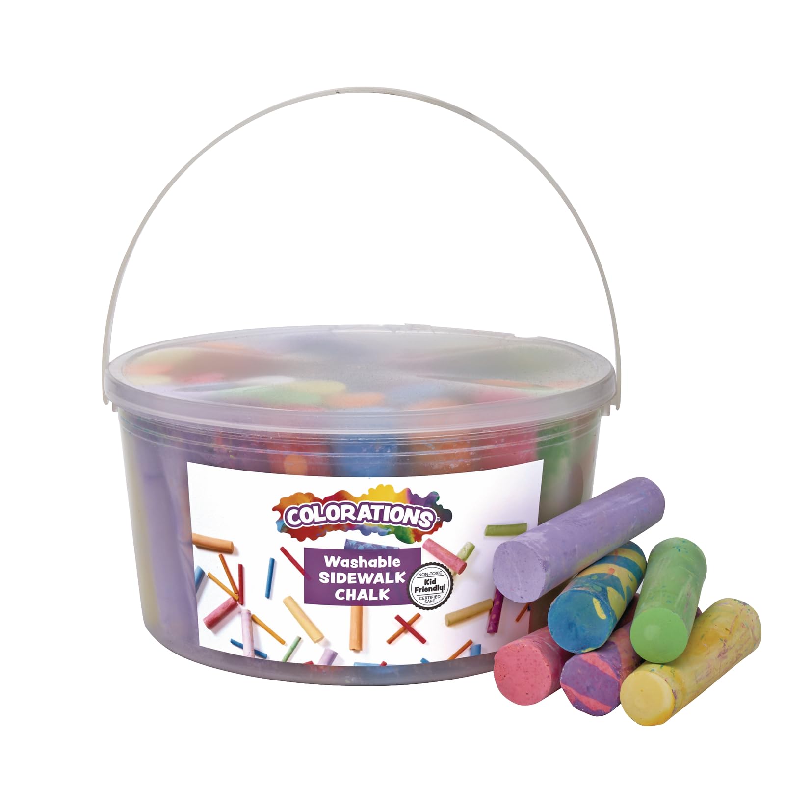 Colorations Sidewalk Chalk - 50pc 4" x 1" Washable, Bright Colored Chalk Set - Fun Kid Art Colors & Patterns - Draw on Classroom Chalkboard or Outdoor Playground - Jumbo Bulk