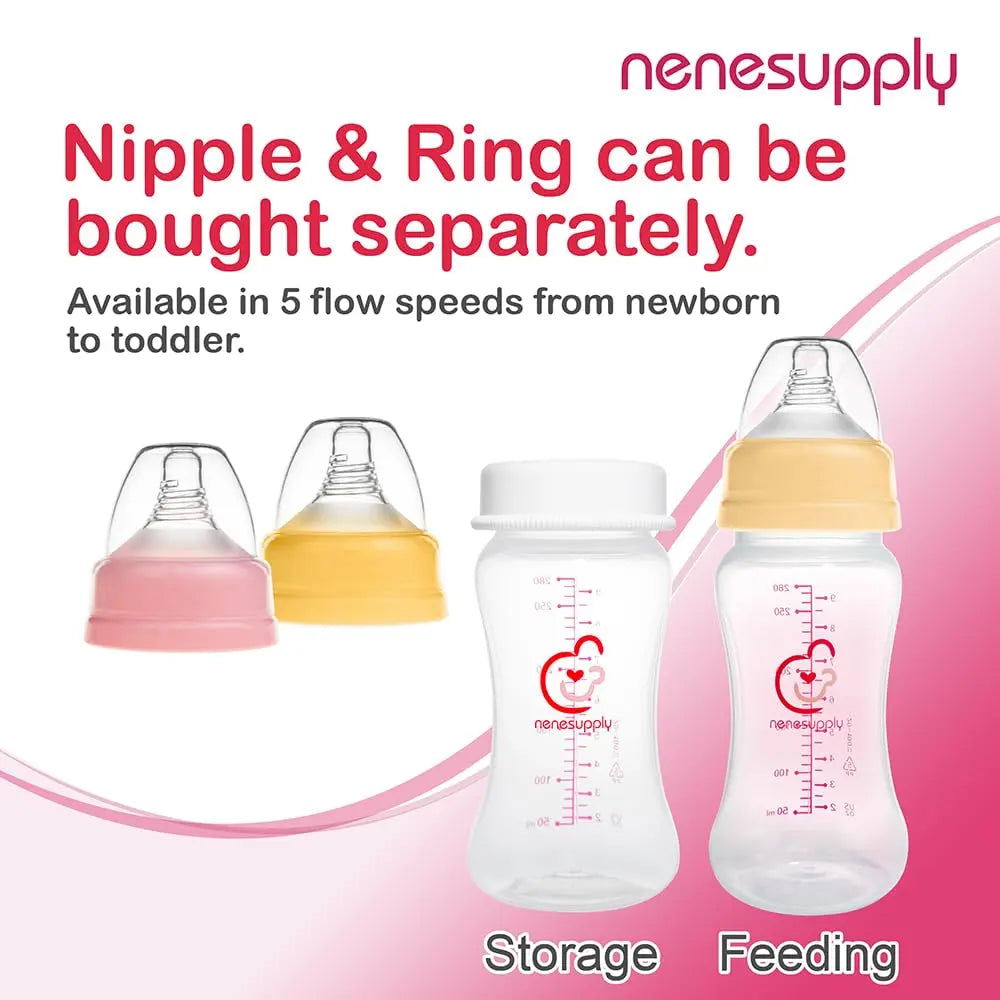 Nenesupply 9oz 4 Count Wide Neck Mouth Breastmilk Storage Bottle Breast Pump Bottles Use for Pumping with Spectra S1 S2 9 Plus Breast Pumps. Replace Spectra Bottles for Pumping Breastmilk Collection