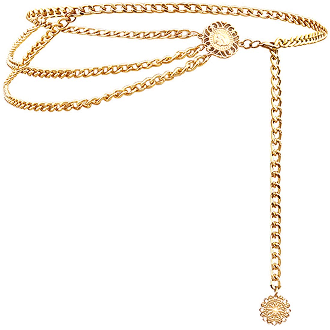 Glamorstar Mehrlagiger Metall-Taillenkettengürtel Kleidergürtel Metallgürtel für Damen Gold 90CM/35.8IN