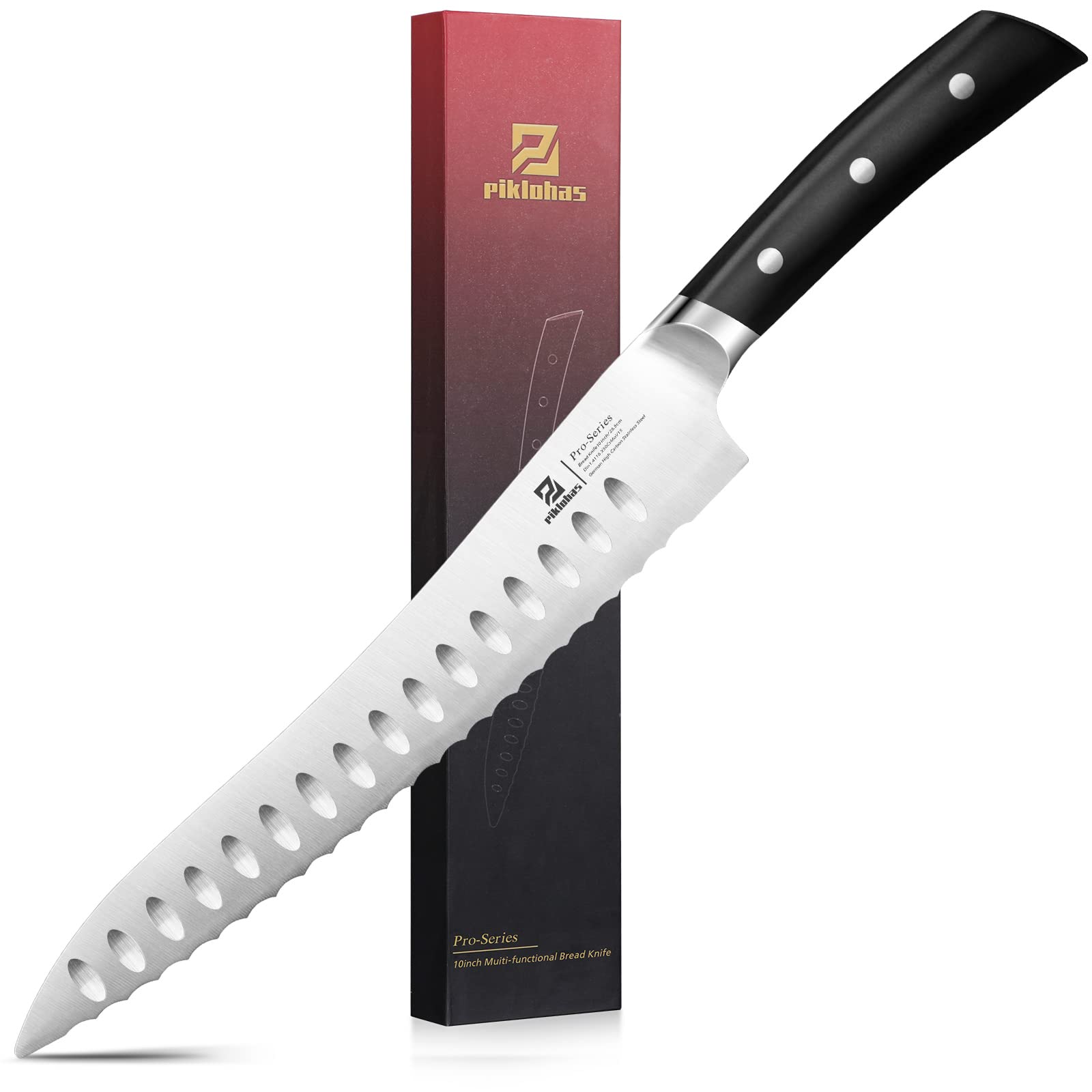 Piklohas Resharpenable Bread Knife, 10 Inch Multifunction Serrated Knife for Homemade Bread, Razor Sharp Sourdough Slicing with Innovative Wavy Edge for Efficient Cutting, Baking & Wedding Gifts