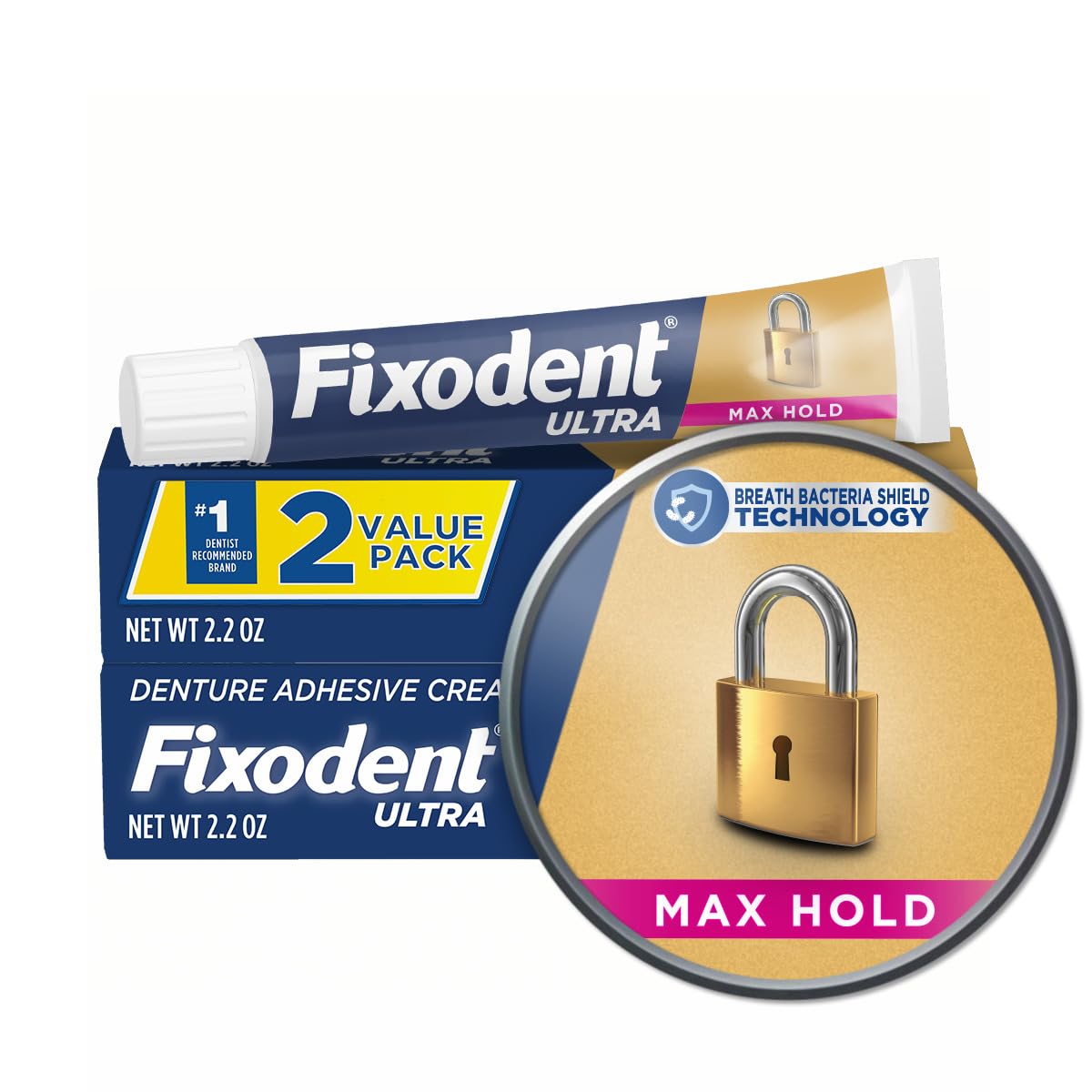 Fixodent Ultra Max Haftcreme für Zahnprothesen, 62 g (2er-Pack)