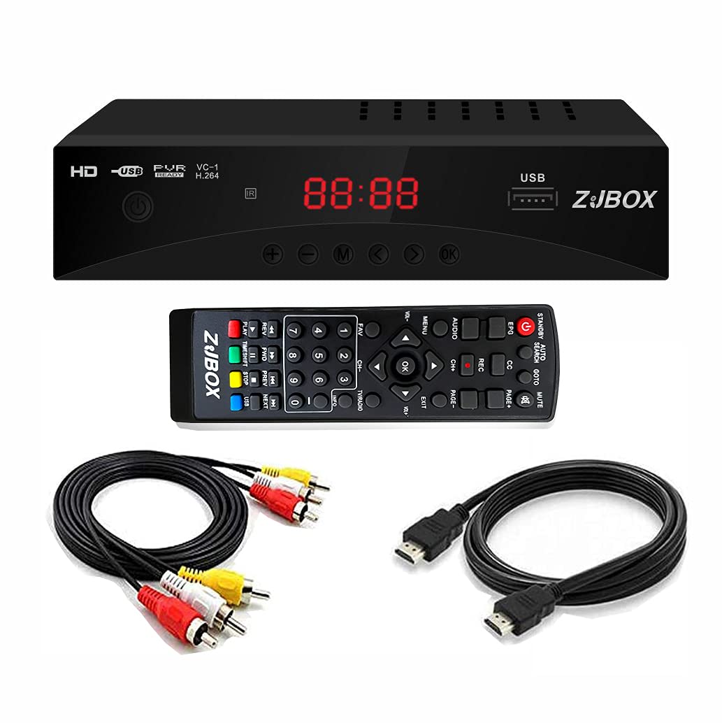 صندوق تحويل التلفزيون الرقمي، موالف التلفزيون ATSC - ZJBOX لتلفزيون HDTV التناظري المباشر 1080P مع تسجيل وتشغيل، مخرج HDMI، وظيفة موالف التلفزيون بضبط المؤقت، قنوات رقمية مجانية