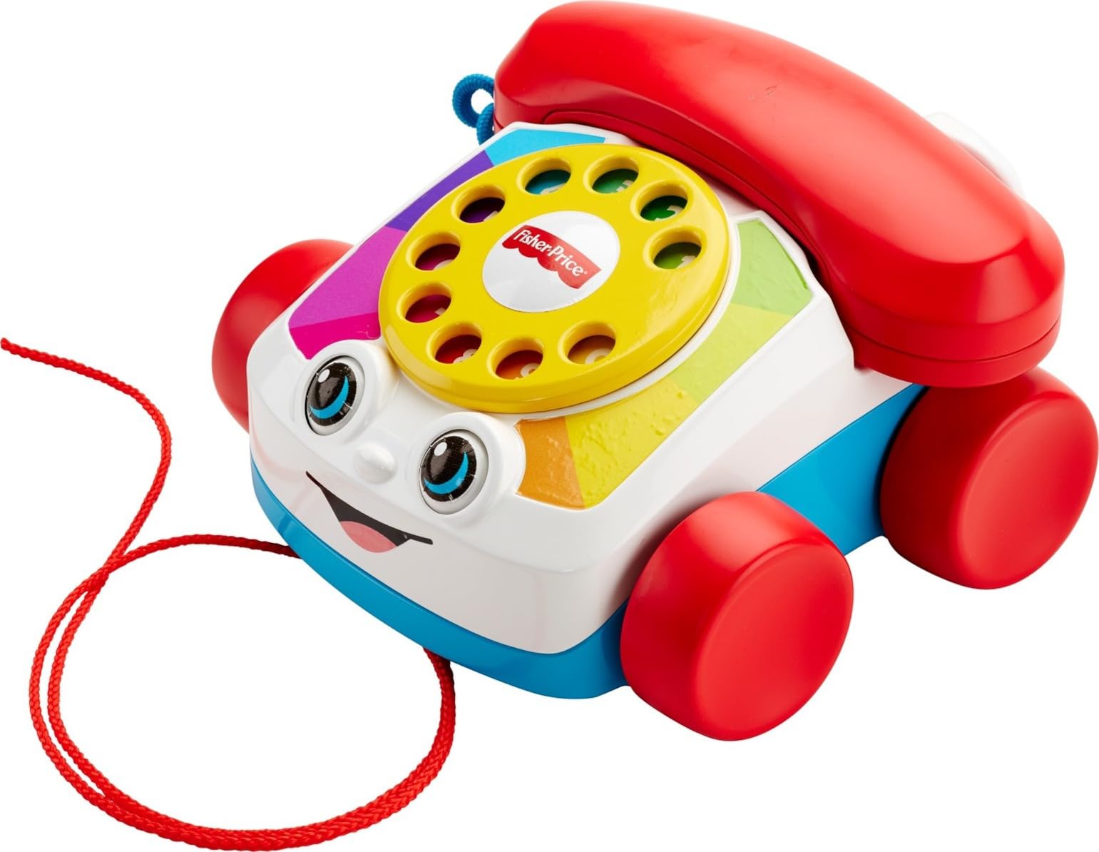 Fisher-Price Kleinkind-Nachziehspielzeug Chatter Telephone, Spielzeugtelefon mit Drehscheibe und Rädern zum Spielen beim Laufen, ab 1 Jahr