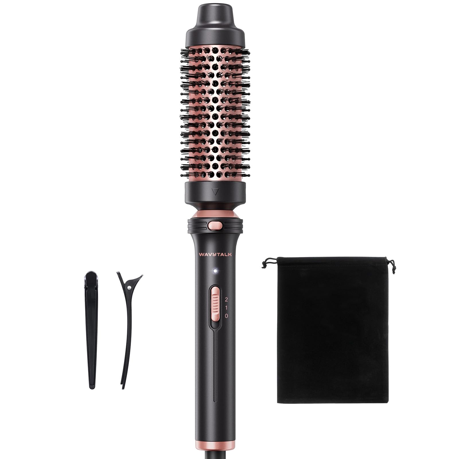 Wavytalk Thermal Brush, 1 1/2 inch Heated Round Brush with Detachable Head, Velvet Pouch and Dual Voltage for Travel, Easy to Create Blowout Look, Rose Gold