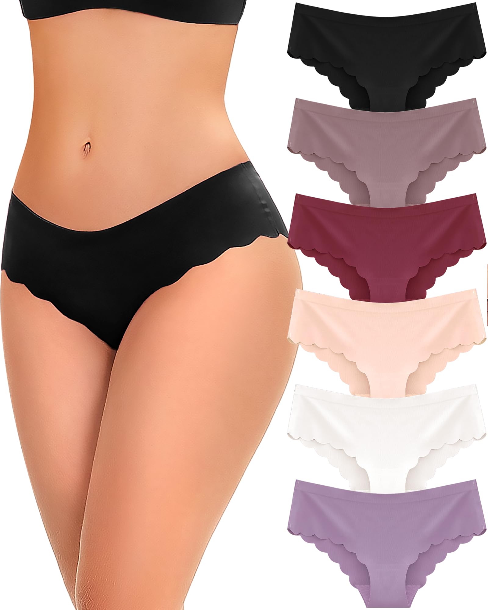 FINETOO 6er Pack Nahtlose Unterwäsche für Damen Sexy Low Rise Hipster mit Wellenkante Unsichtbare Bikini-Slips Damen Cheeky S-XL