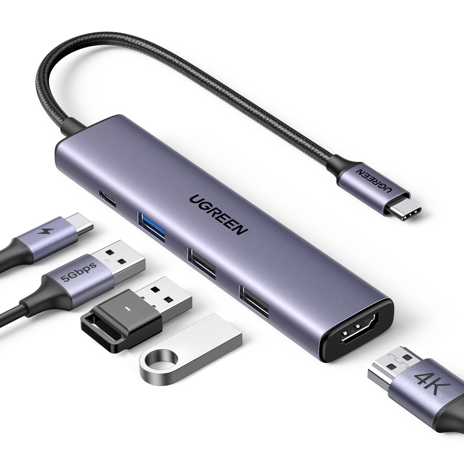 UGREEN Revodok 105 USB C Hub 5 in 1 Multiport Adapter 4K HDMI, 100W Power Delivery, 3 USB-A Data Ports, USB C Dongle for MacBook Pro/Air, iPad Pro, iMac, iPhone 16 Pro/Pro Max, XPS, Thinkpad
