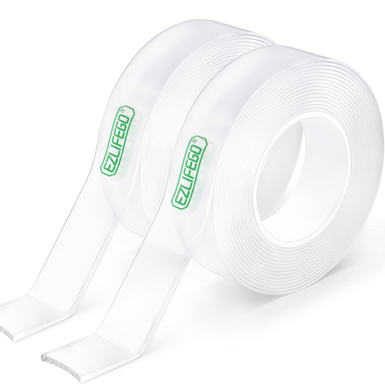 EZlifego doppelseitiges Klebeband, hochfest (extragroß, 2er-Pack, insgesamt 396 Zoll), Nano-Doppelklebeband, transparentes Montageband, Bilderaufhängestreifen, entfernbares Wandklebeband, selbstklebendes Posterband, Deko