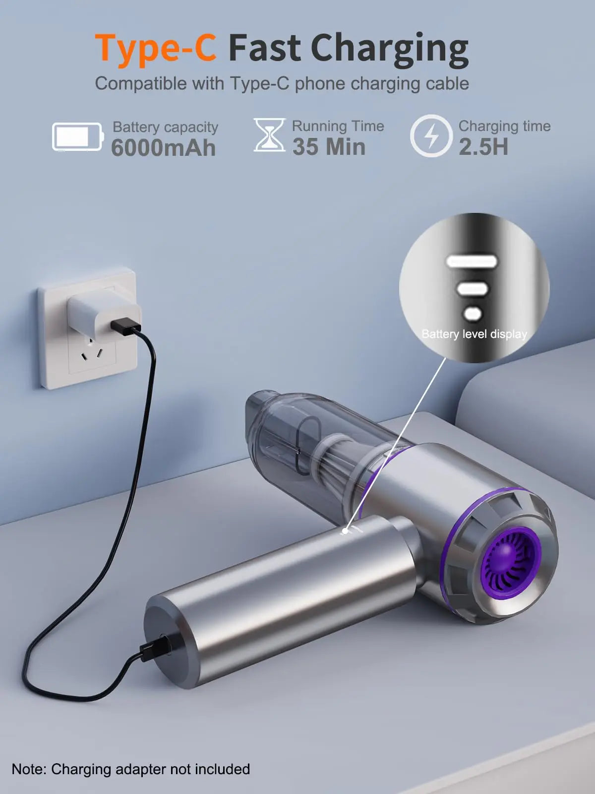 IYOFINE Vacuum/Air Duster 80,000RPM Super Power Mini Car Vacuum Cleaner 4-in-1 air Blower Gun Air Duster & Air Blower & Pump Hand Electric air Duster Handheld dust Blower Blower Cordless (Purple)