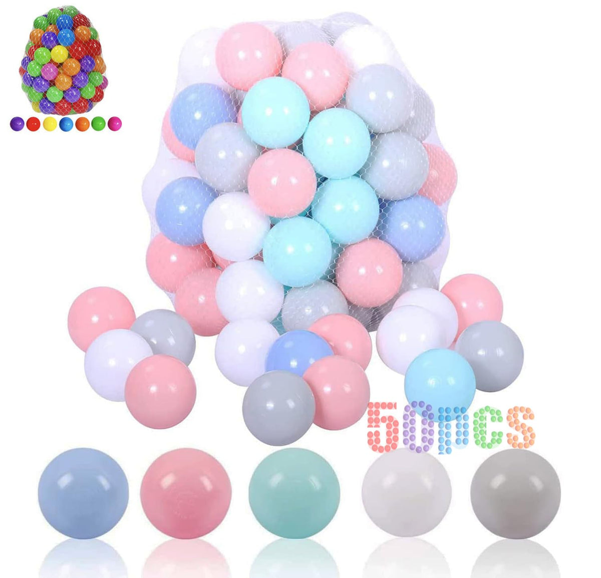 LANGXUN 50 100 200 Bälle Weiche Plastikbälle für Kinder, Geschenk für Baby Kleinkind Geburtstag Weihnachten, Bällebad Spielzelt, Baby Planschbecken Wasserspielzeug, Party Dekoration