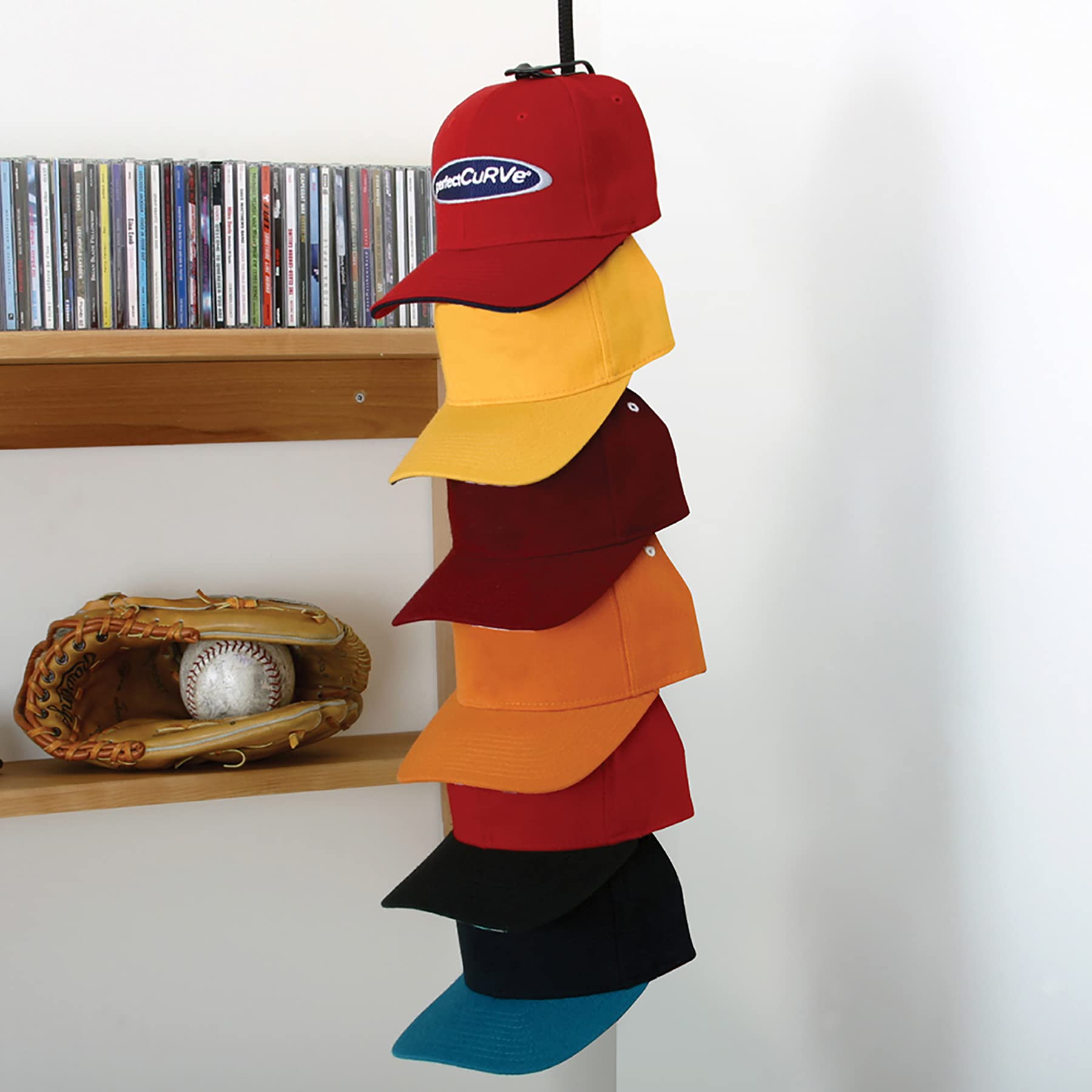 Perfect Curve Cap Rack System 36 – Baseball Cap Organizer (12 clips hold up to 36 caps,Black)