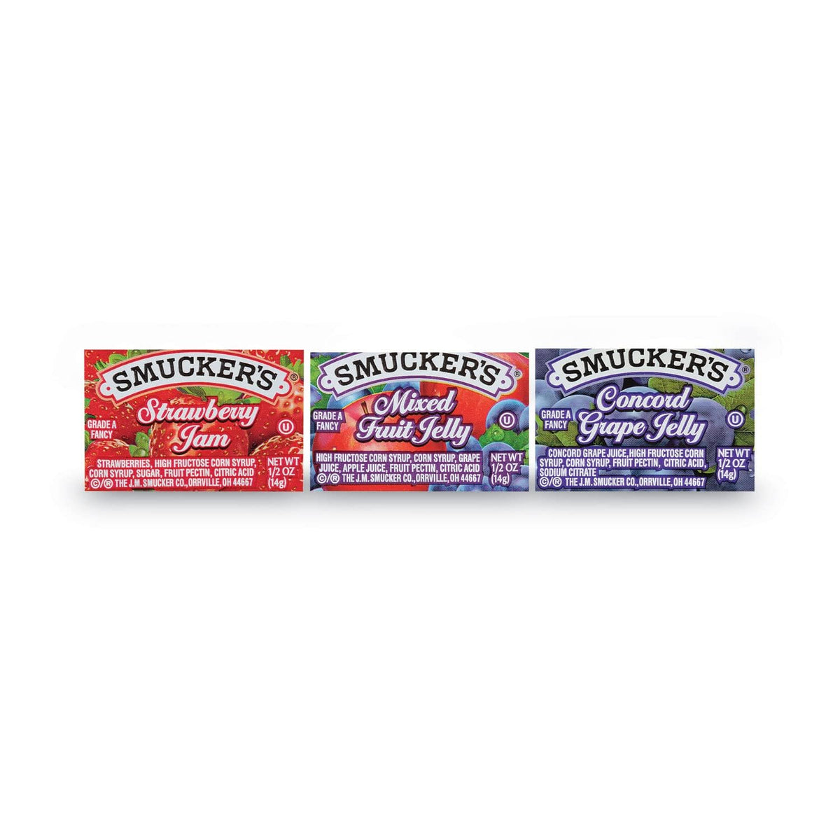Smucker's Erdbeermarmelade, Fruchtmischung und Concord Traubengelee Sortiment, (14 g) 200 Stück