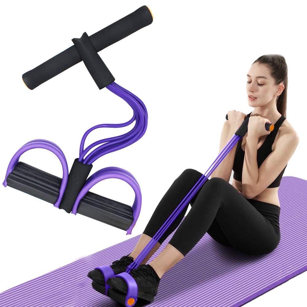FateFan Multifunktions-Spannseil, 6-Rohr-elastisches Yoga-Pedalzug-Widerstandsband, Spannseil-Fitnessgerät aus Naturlatex, für Bauch-/Taillen-/Arm-/Bein-Dehnungs-Schlankheitstraining (Lila)