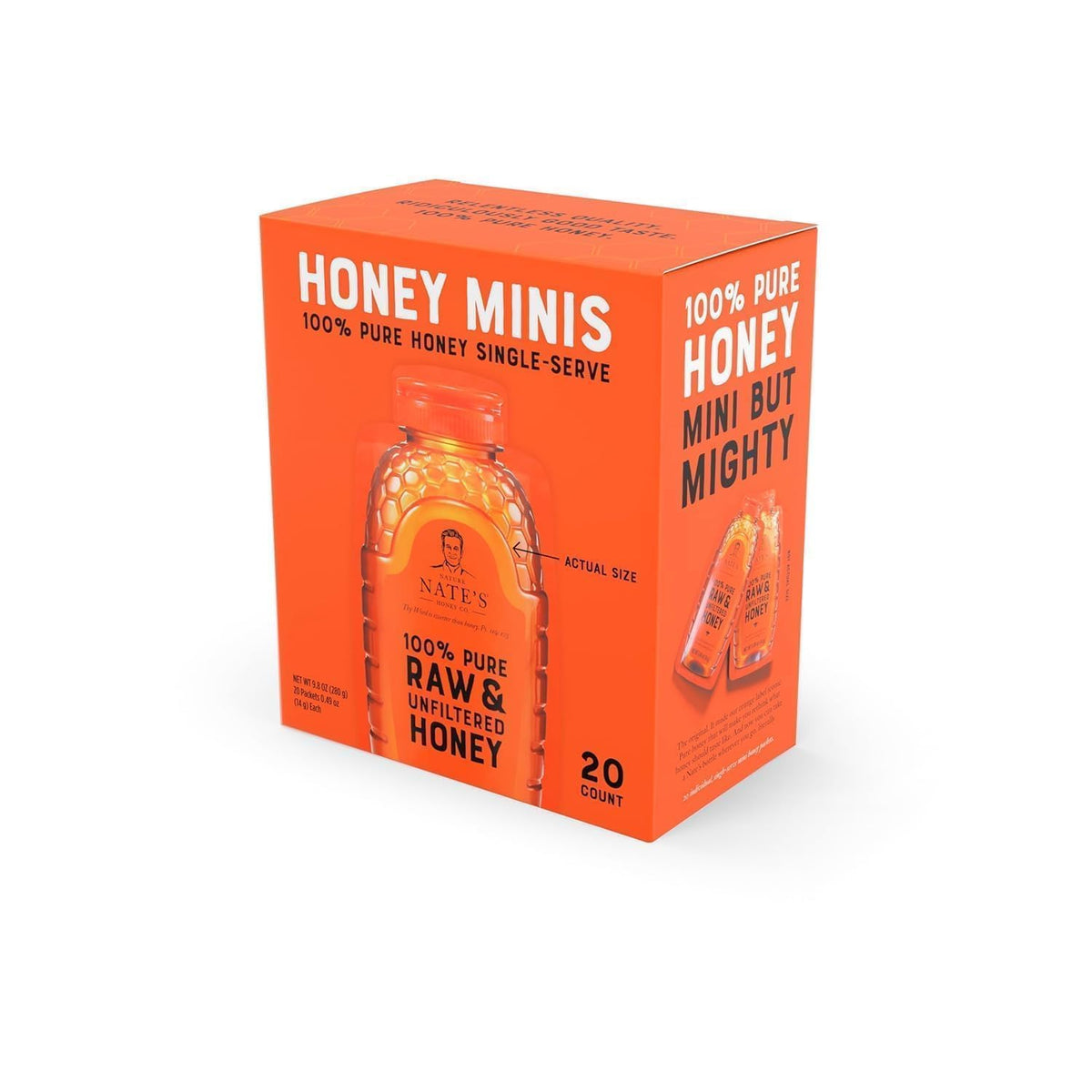 Nate's Honey Minis - Einzelportion 100 % reiner, roher und ungefilterter Honig - 14 g Päckchen, 20er-Packung