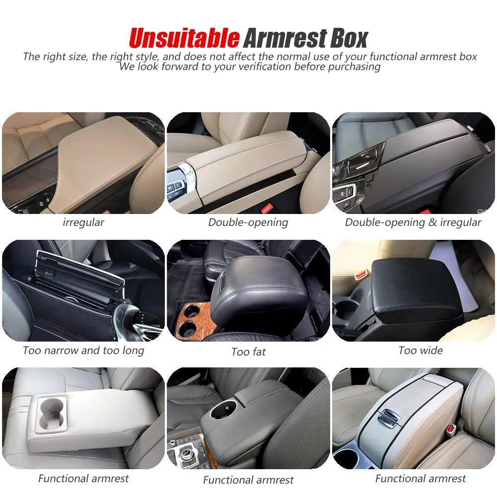 ESKONKE [Upgraded] Car Center Console Cover with 2 Storage Bags - Premium Nappa Leather Armrest Cover, Scratch & Wear Resistant, Waterproof Car Interior Accessories (Classic - Black)