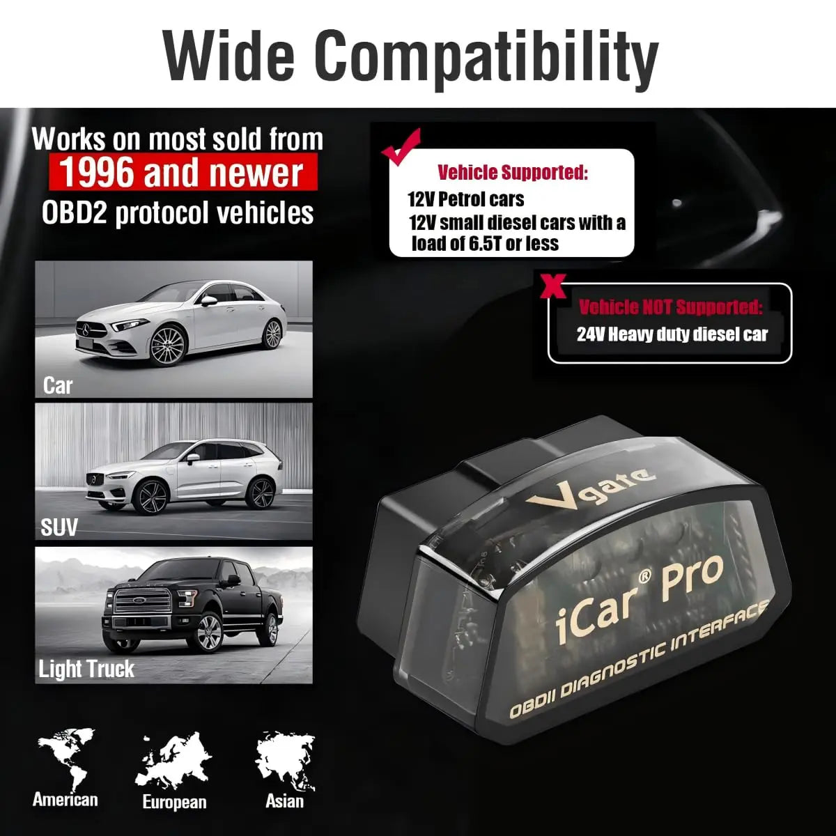 Vgate iCar Pro Bluetooth 4.0 (BLE) OBD2 Fault Code Reader OBDII Code Scanner Car Check Engine Light for iOS/Android