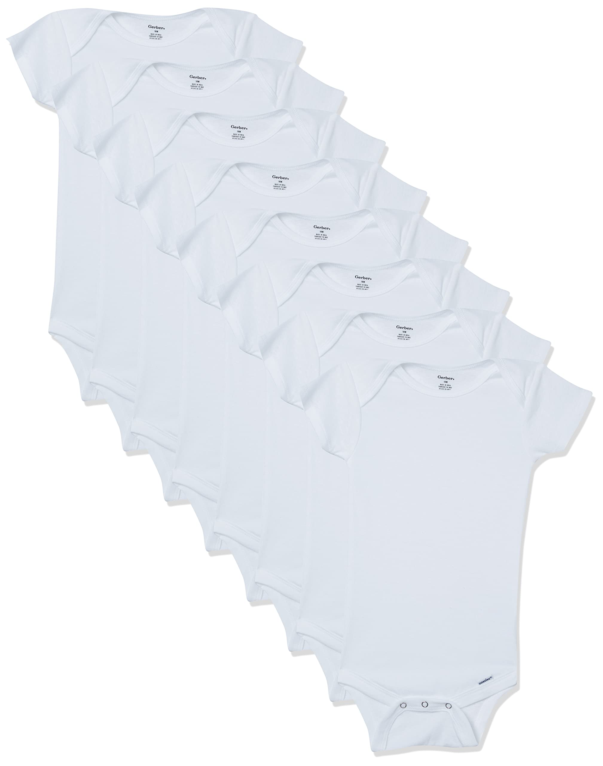 Gerber Baby 8er Pack Kurzarm Bodys, Einfarbig Weiß, 0-3 Monate