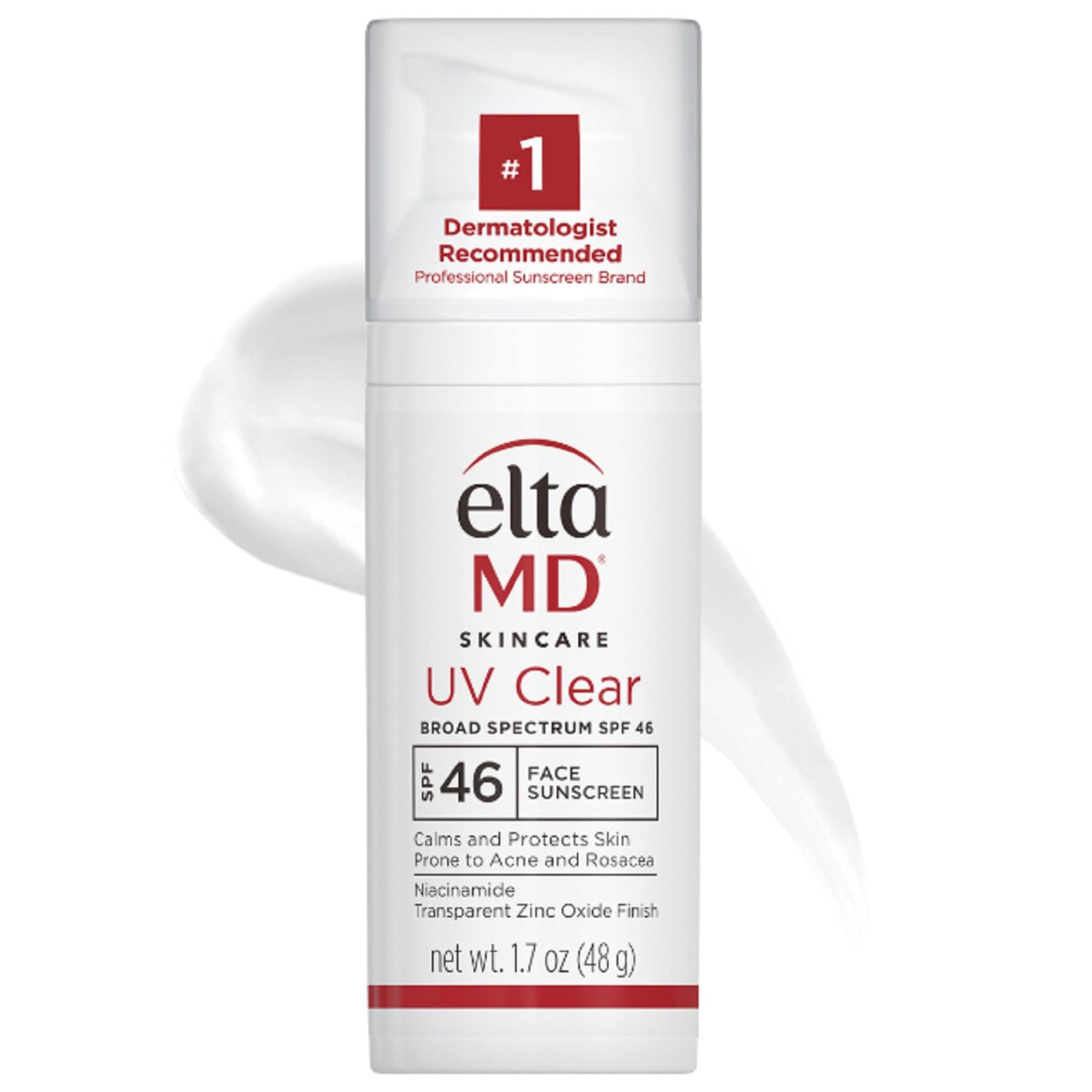EltaMD UV Clear Gesichts-Sonnenschutz LSF 46, ölfrei fürs Gesicht mit Zinkoxid, von Dermatologen empfohlene Sonnenschutzlotion, für zu Akne neigende empfindliche Haut, 48 g Pumpspender