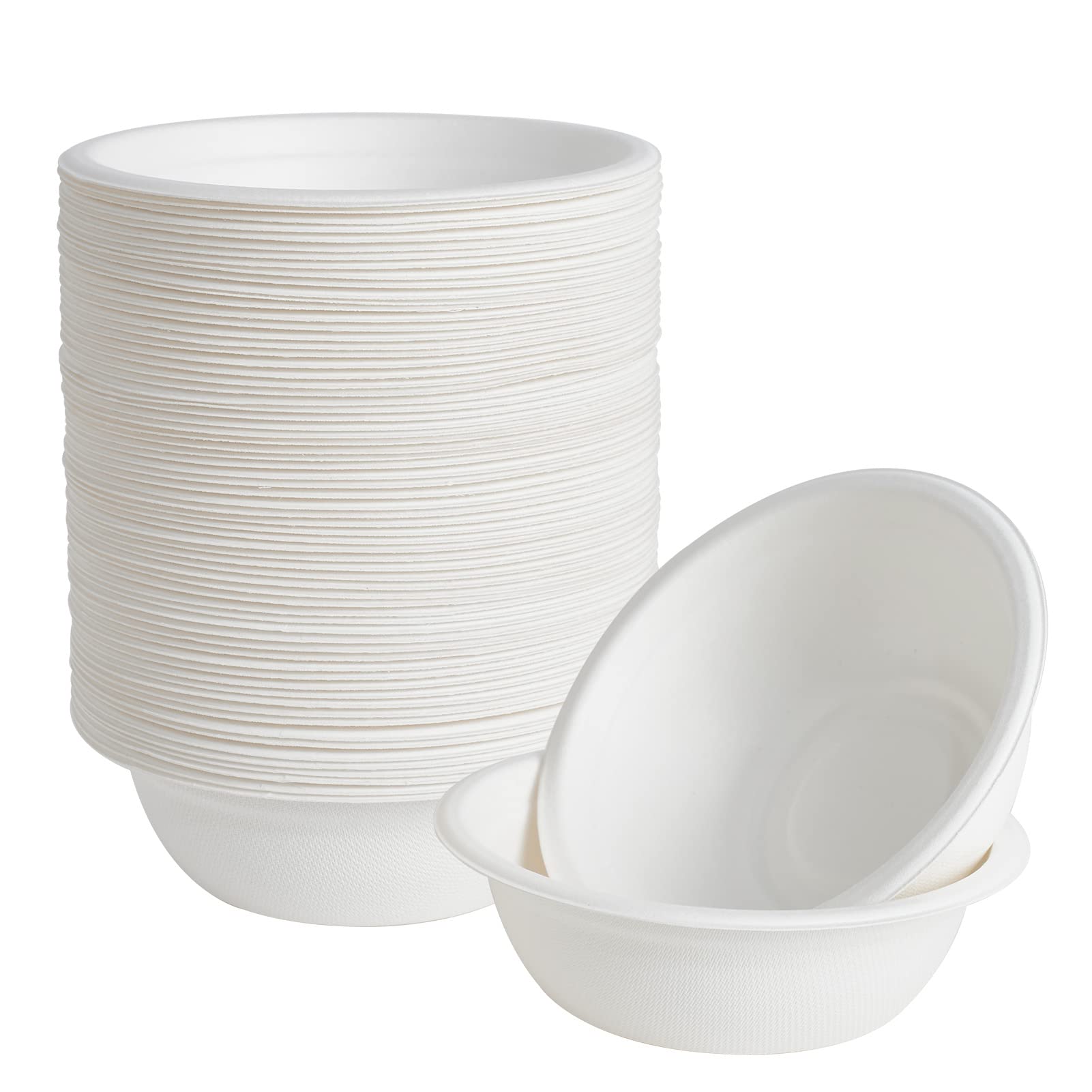 ECOLipak 150 Stück 350 ml Papierschalen Einweg, Hochleistungsfähige Biologisch Abbaubare Kompostierbare Schalen aus Natürlicher Zuckerrohr-Bagasse, Geeignet für Salat, Dessert, Milch, Müsli