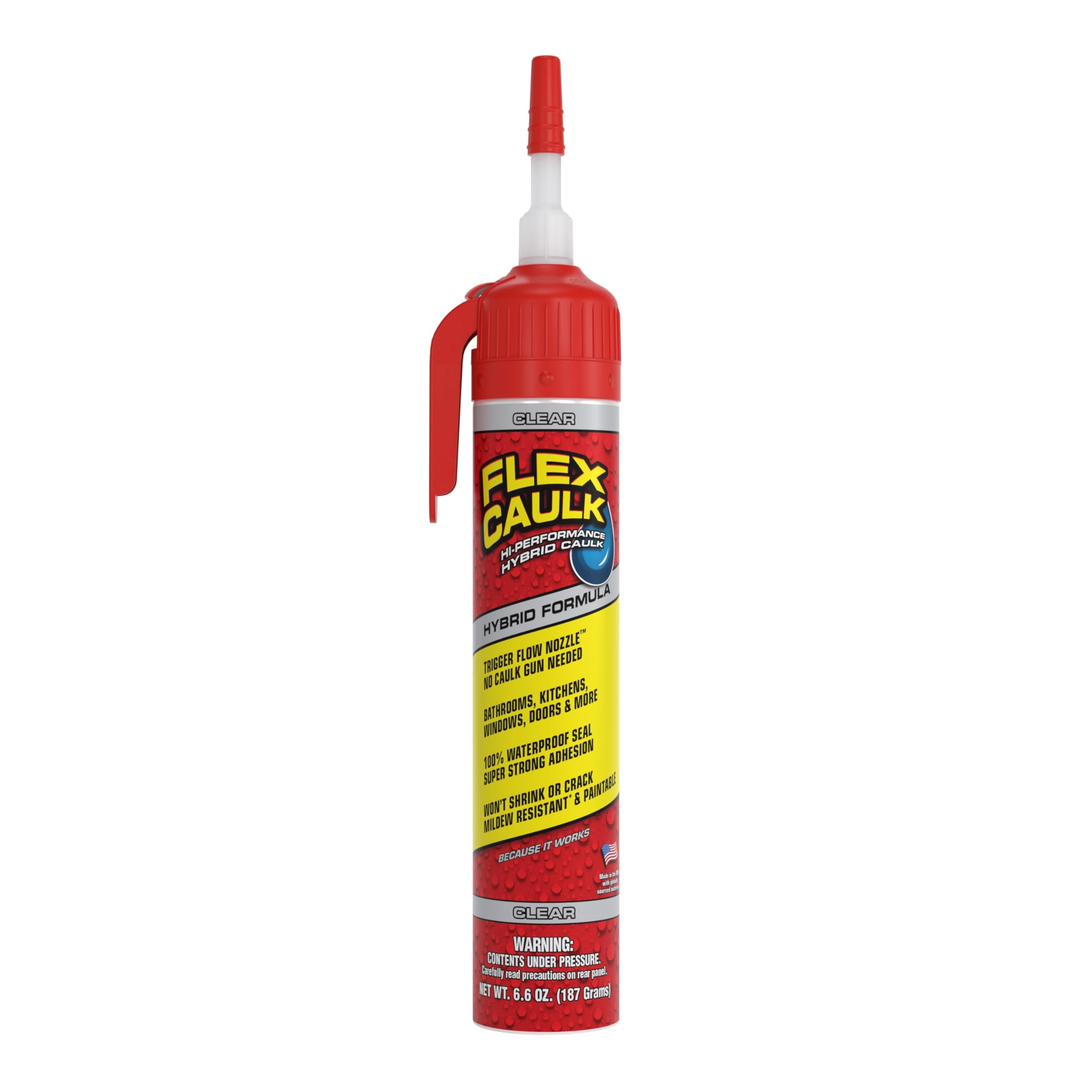 Flex Caulk, Wasserdichtes und witterungsbeständiges Hybrid-Polymer-Dichtmittel, stark, überstreichbar, innen, außen, Bad, Dusche, Spüle, Fenster, Fußleisten, Tür, Wohnmobil, Dach, Holz, Auto und Marine, klar, 195 ml, 1 Stück