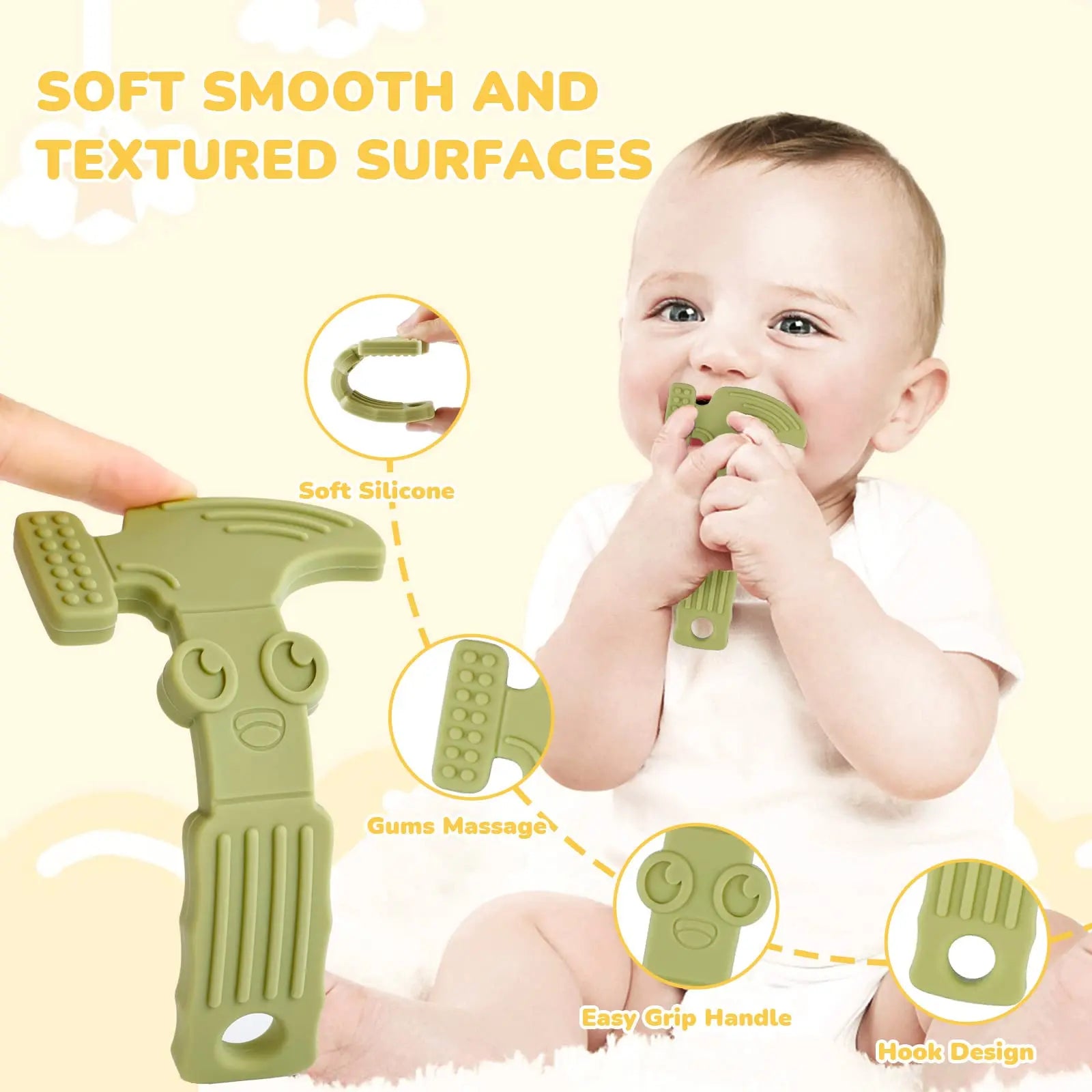 TYRY.HU Baby Teething Toys for Babies 0-6 Months 6-12 Months, BPA Free Silicone Baby Molar Teether Chew Toys, Hammer Wrench Spanner Pliers for Boys Girls, Soft-Textured, Easy to Hold & Clean, 4 Packs