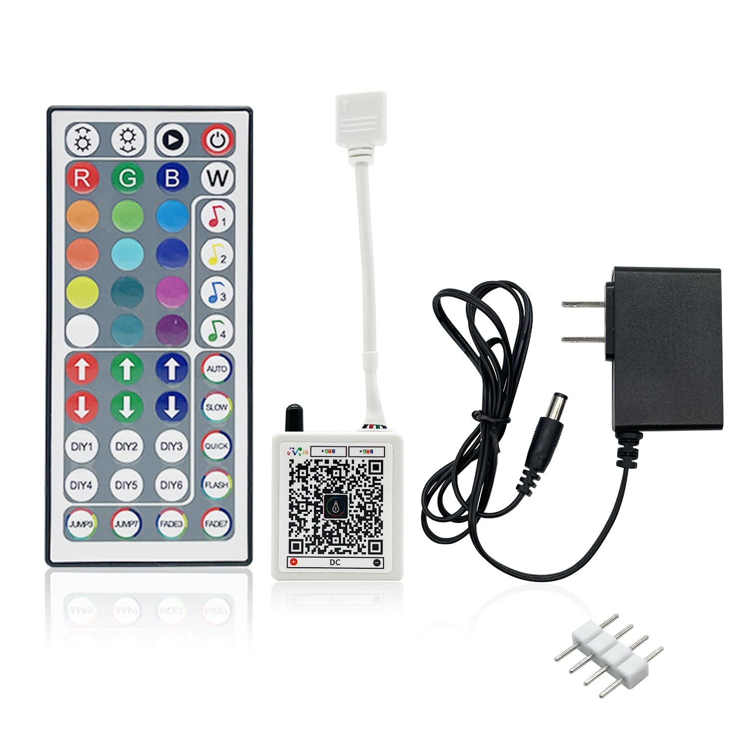 FONEWE 44-Tasten RGB-LED-Streifen-IR-Fernbedienung, Fernbedienungsempfänger RGB-LED-Lichtleiste, 24V Netzteil für LED-Leuchten