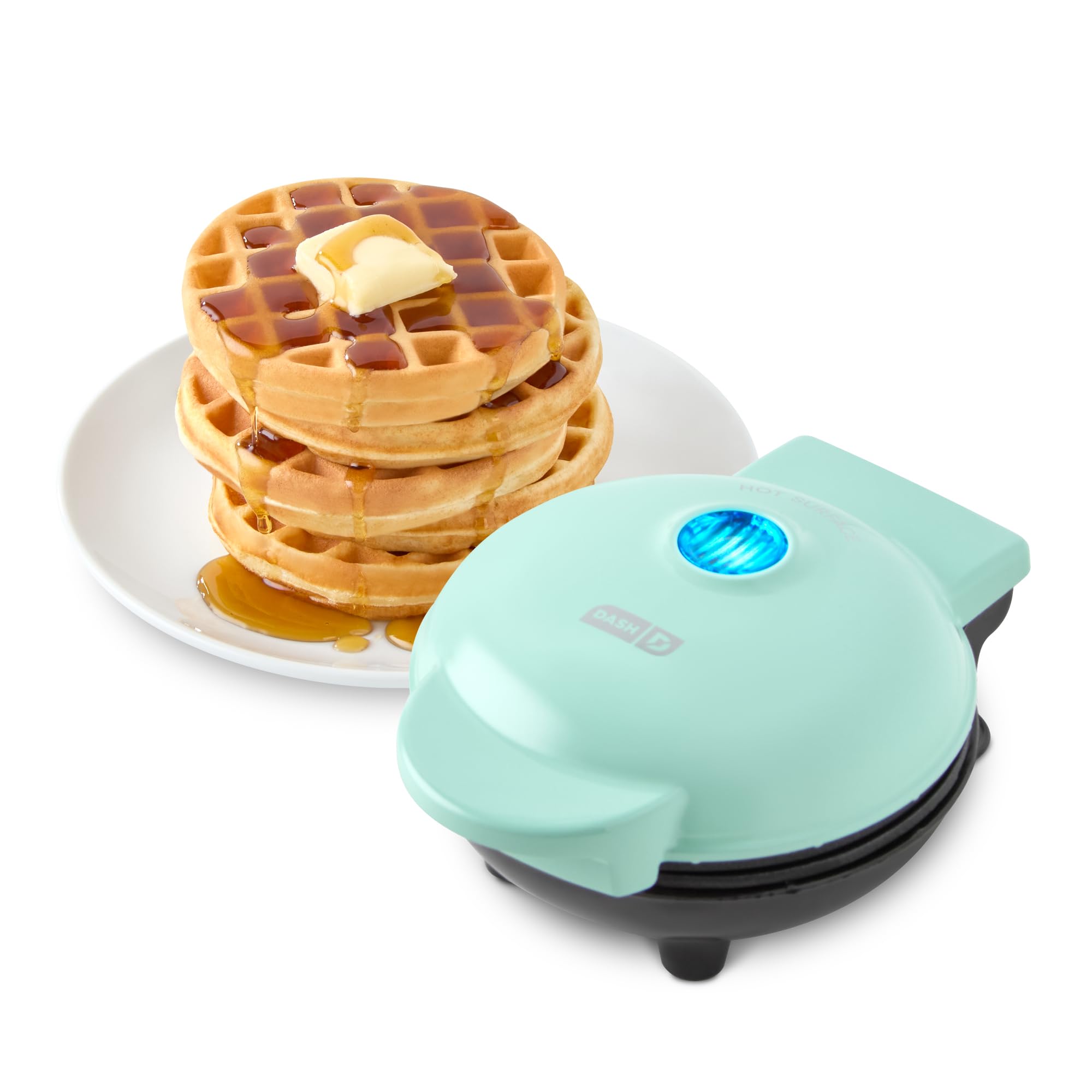 DASH Mini Waffle Maker - 4" Waffle Mold, Nonstick Waffle Iron with Quick Heat-Up, PTFE Nonstick Surface - Perfect Mini Waffle Maker for Kids and Families, Just Add Batter (Aqua)