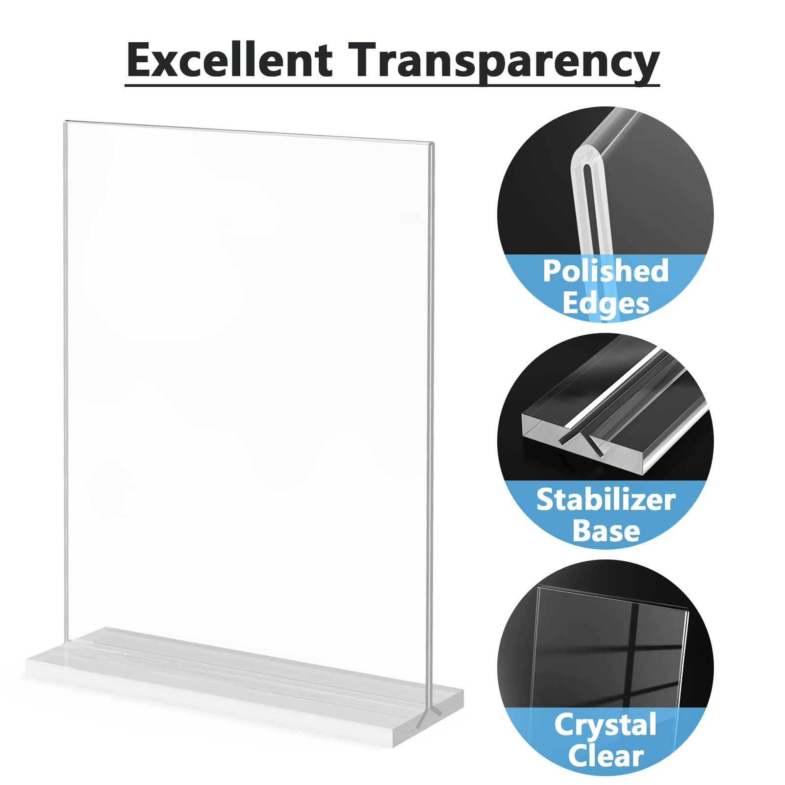 MaxGear Acrylic Sign Holder 8.5x11 Inches 2 Pack, Double Sided Clear Display Stand Table Top Paper Holder, Vertical Menu Flyer Stand, Plastic Frame for Stores, Restaurants, Hotels, Office
