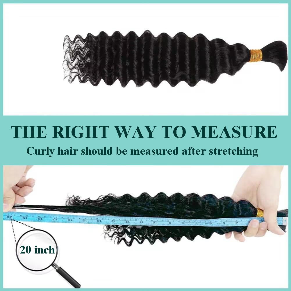 Human Braiding Hair for Boho Braids 110g 20 Inch Deep Water Wave Bulk Human Hair for Braiding No Weft 12A Wet and Wavy Curly Human Hair Extensions 2 Bundles/Pack Natural Color