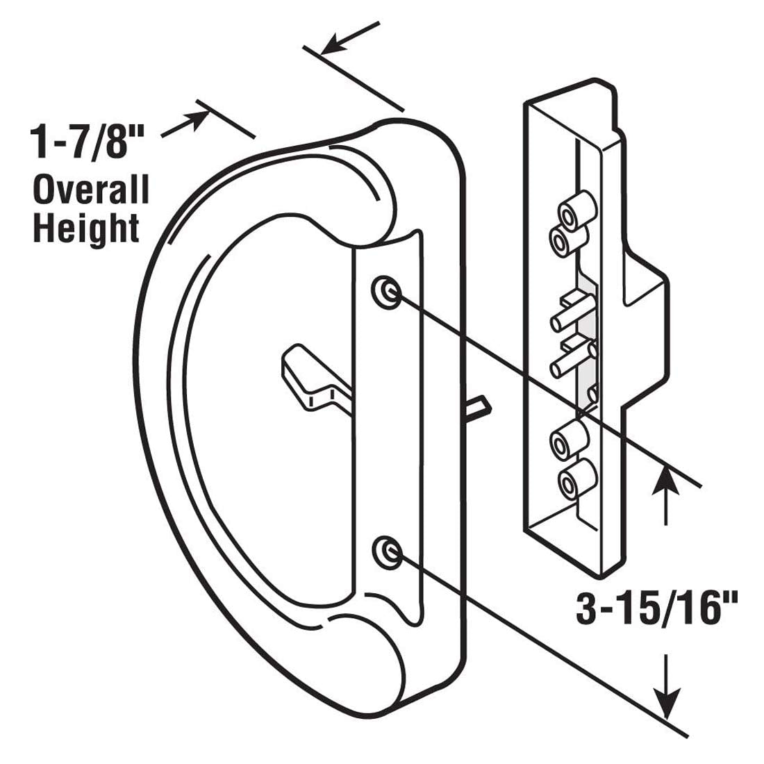 Patio Door Handle Set + Mortise Lock 45° Perfect Replacement for Sliding Glass Door Fits 3-15/16” Screw Hole Spacing, Non-keyed with Latch Locks,White Diecast,Reversible Design(Non-Handed)
