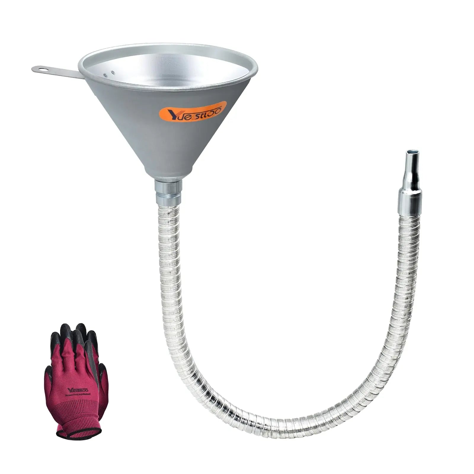 Yuesstloo 24.4" Steel Bendable Spout Funnel with Filter for All Automotive Oils, Metal Flexible Long Funnels for Automotive Use for Transmission Fluid, Diesel Fuel, and Other Liquids, with Gloves