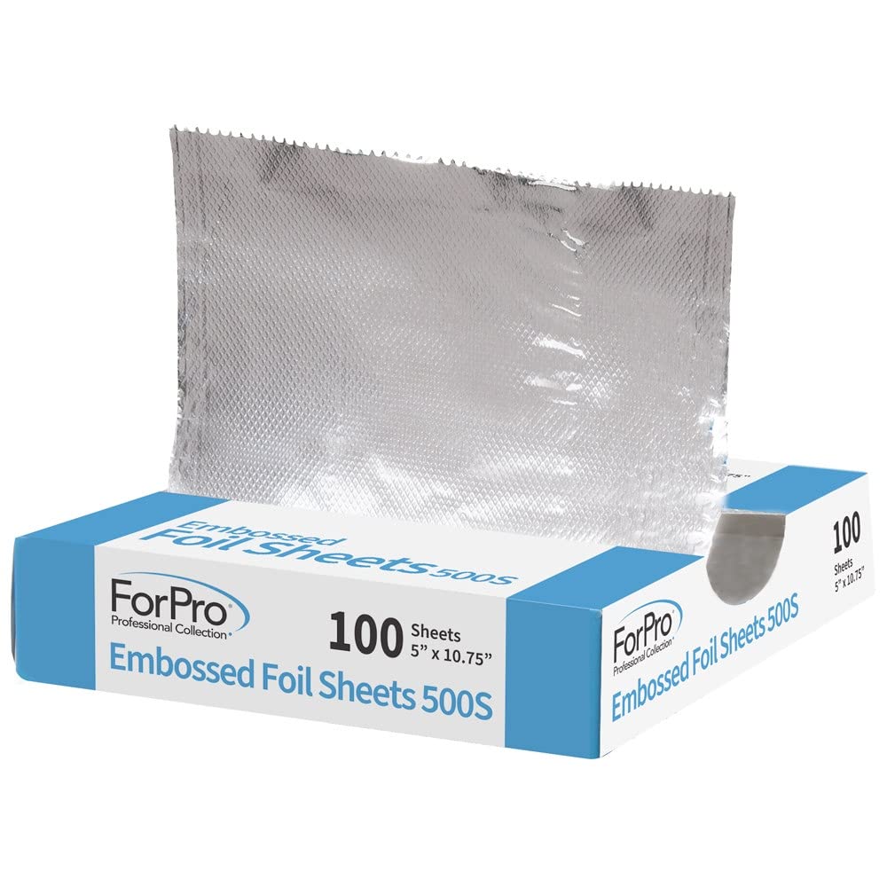 ForPro Professional Collection Geprägte Folienblätter 500S, Aluminiumfolie, Pop-Up-Spender, für Haarfärbe- und Strähnchen-Anwendungen, Lebensmittelecht, 12,7 cm B x 27,3 cm L, 100 Stück