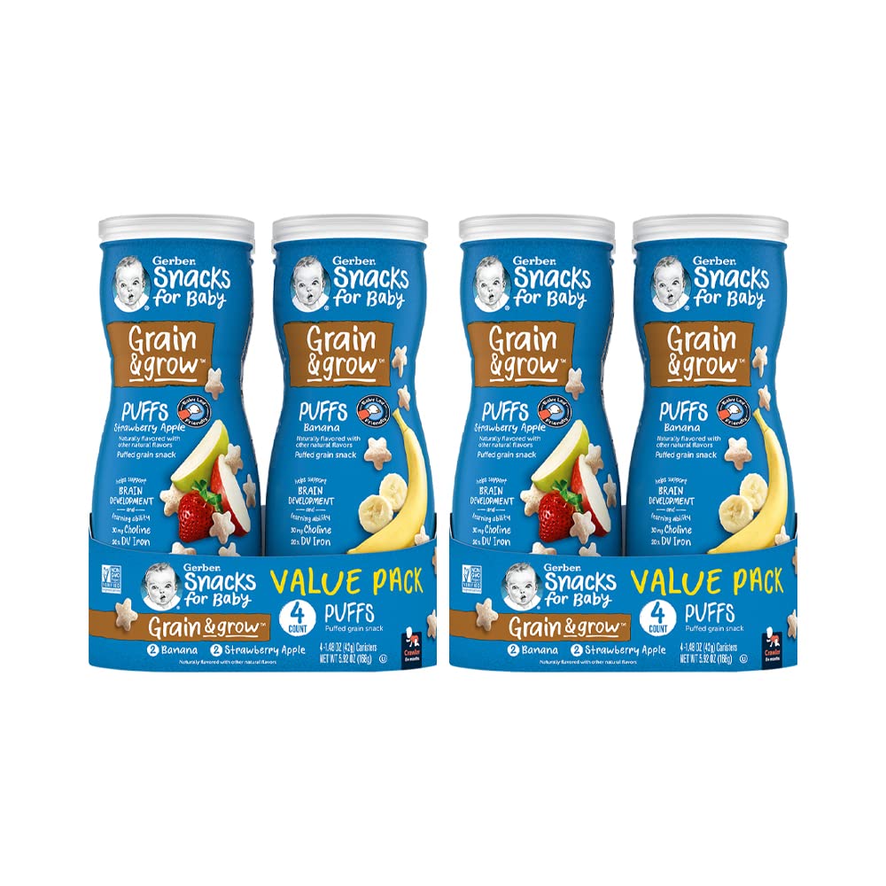 Gerber Baby Snacks Puffs Probierpack, Banane & Erdbeere-Apfel, 42 g – 2 x 4er-Packs, Verpackung kann variieren, 42 g (8er-Pack)