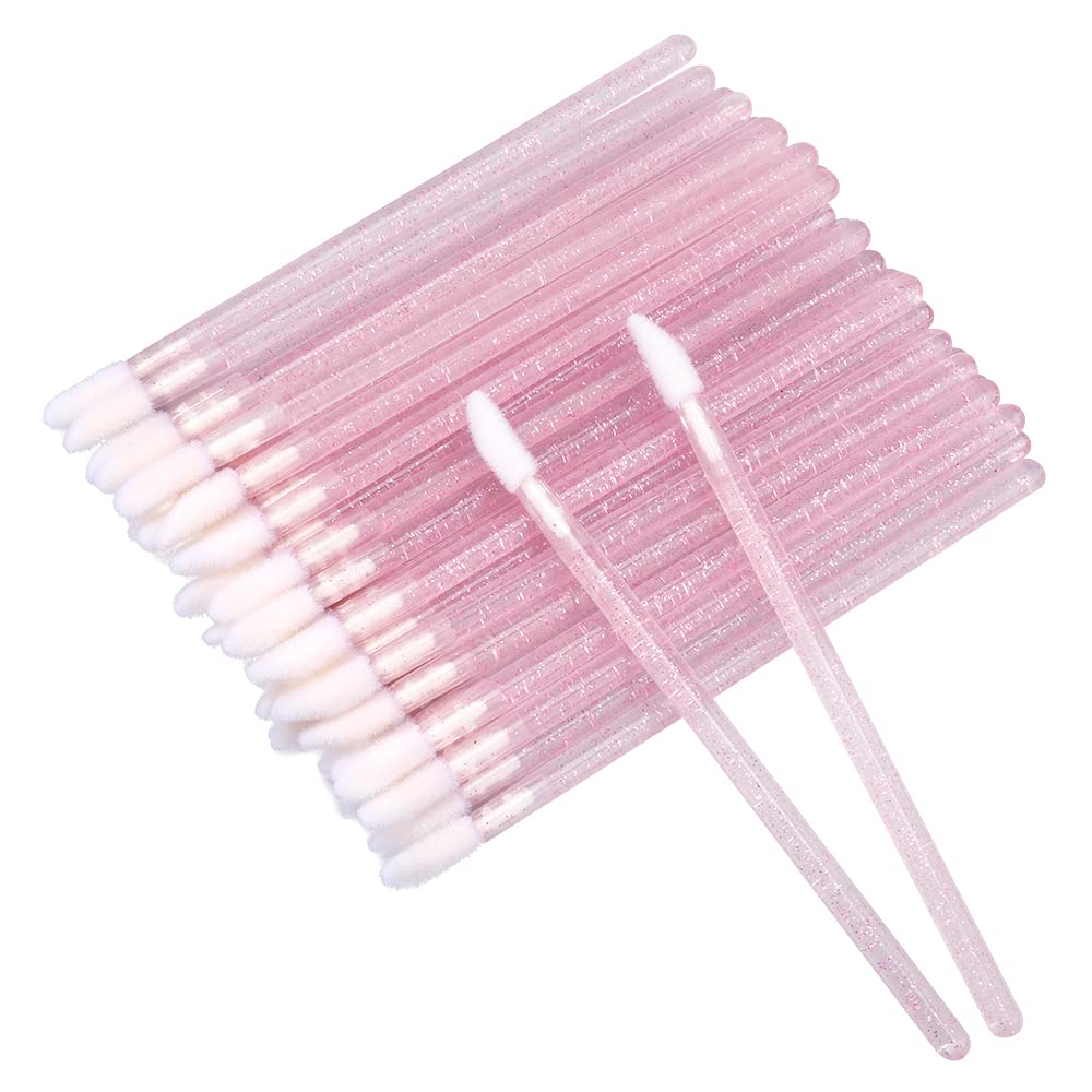 G2PLUS 100 Stücke Glitzer Kristall Lippenpinsel, Einweg Lippenbürsten, Lip Gloss Applikatoren, Lip Gloss Zauberstäbe Applikator Perfekte Make-up Tool Kits (Pink)