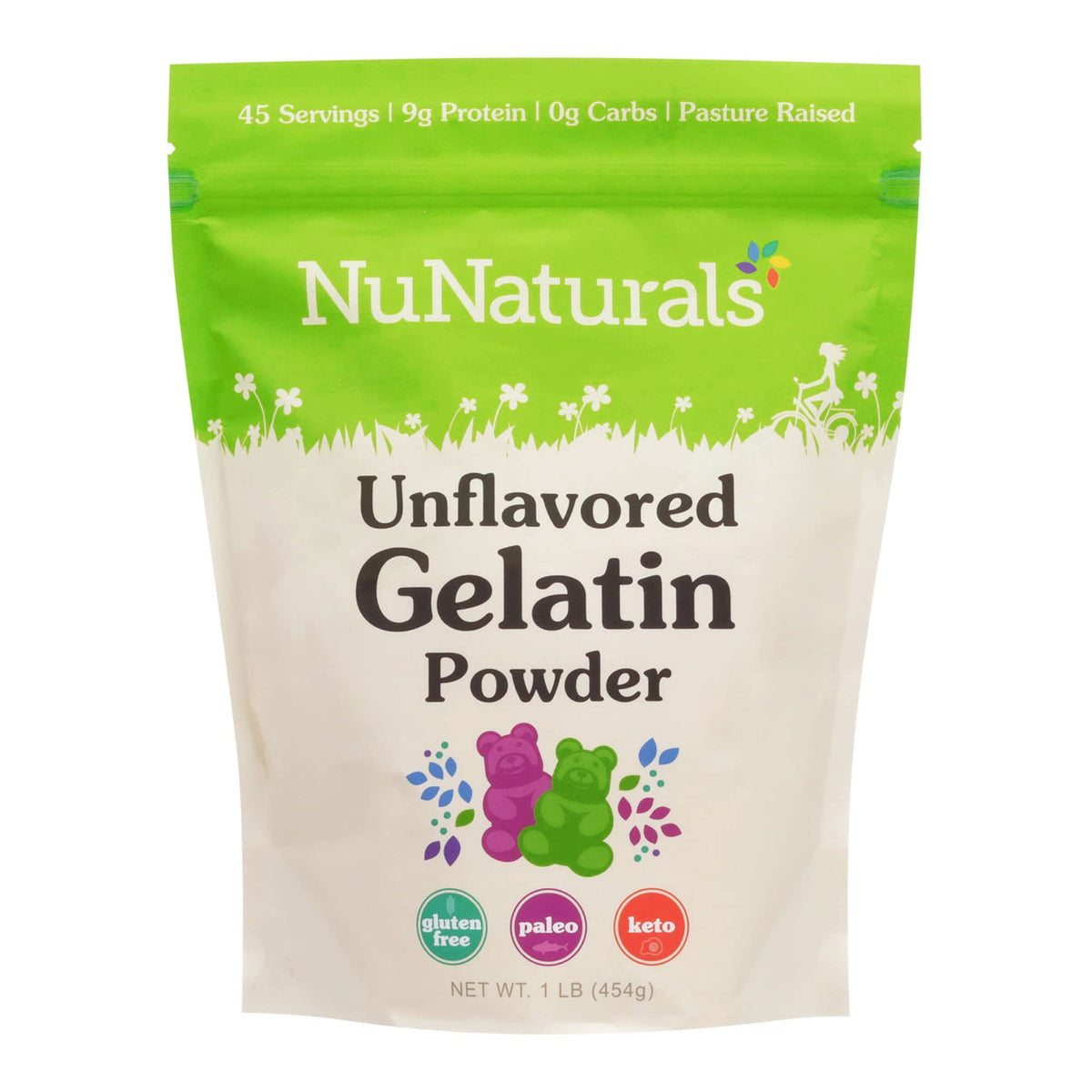 NuNaturals geschmacksneutrales Rindergelatinepulver, verdickt, stabilisiert und texturiert sofort, 454 g