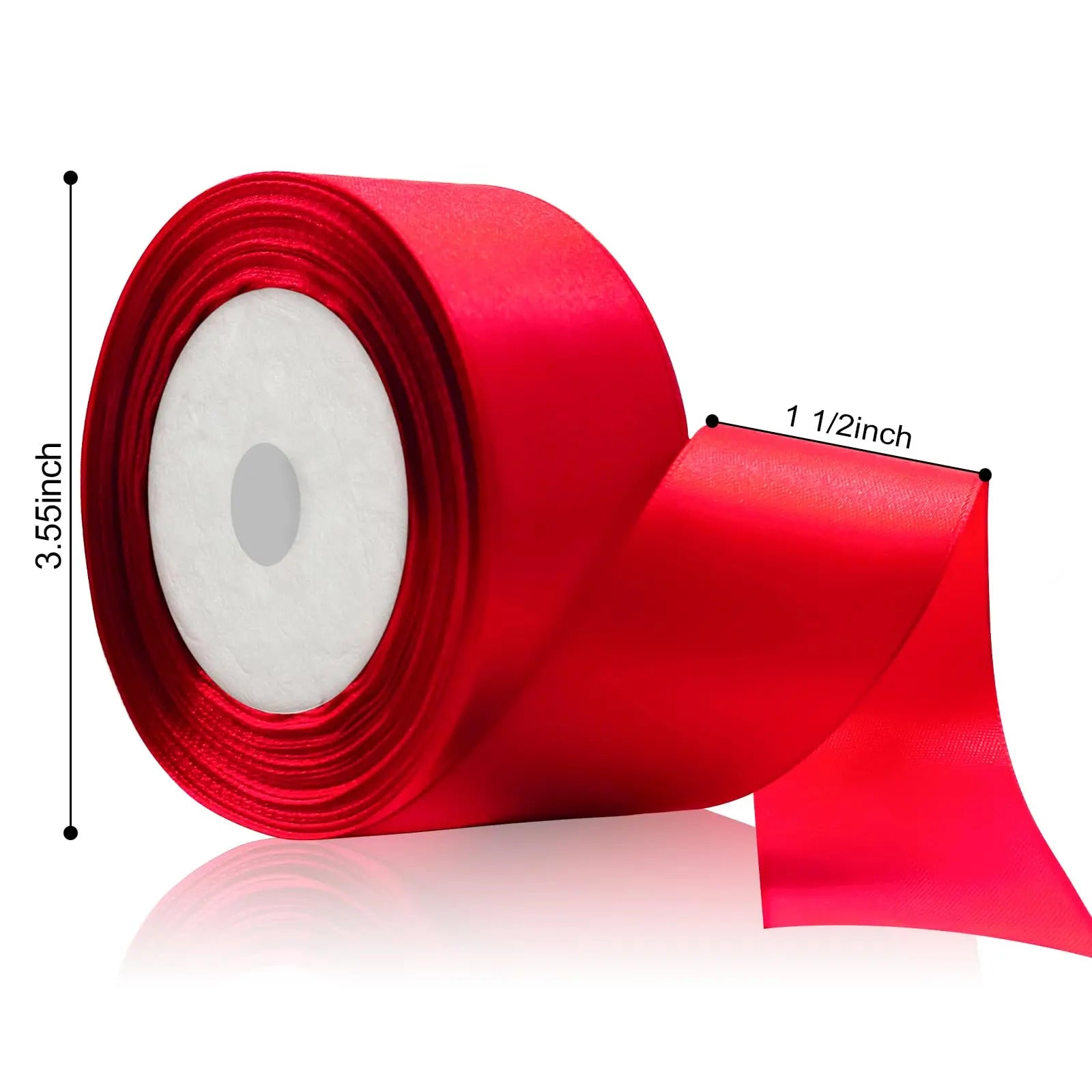 Flezoo 25 Yards Red Satin Ribbon 1 1/2inch, Single Face Polyester Silk Fabric Hair String Ribbon for Craft, Flower Bouquets, Gift Wrapping, Wedding, Bow Making and Valentines Decoration