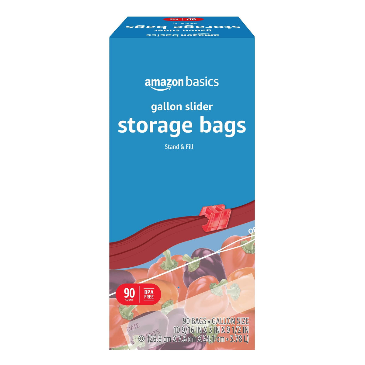 Amazon Basics Schiebeverschluss-Gefrierbeutel, 3,78 l, BPA-frei, 90 Stück