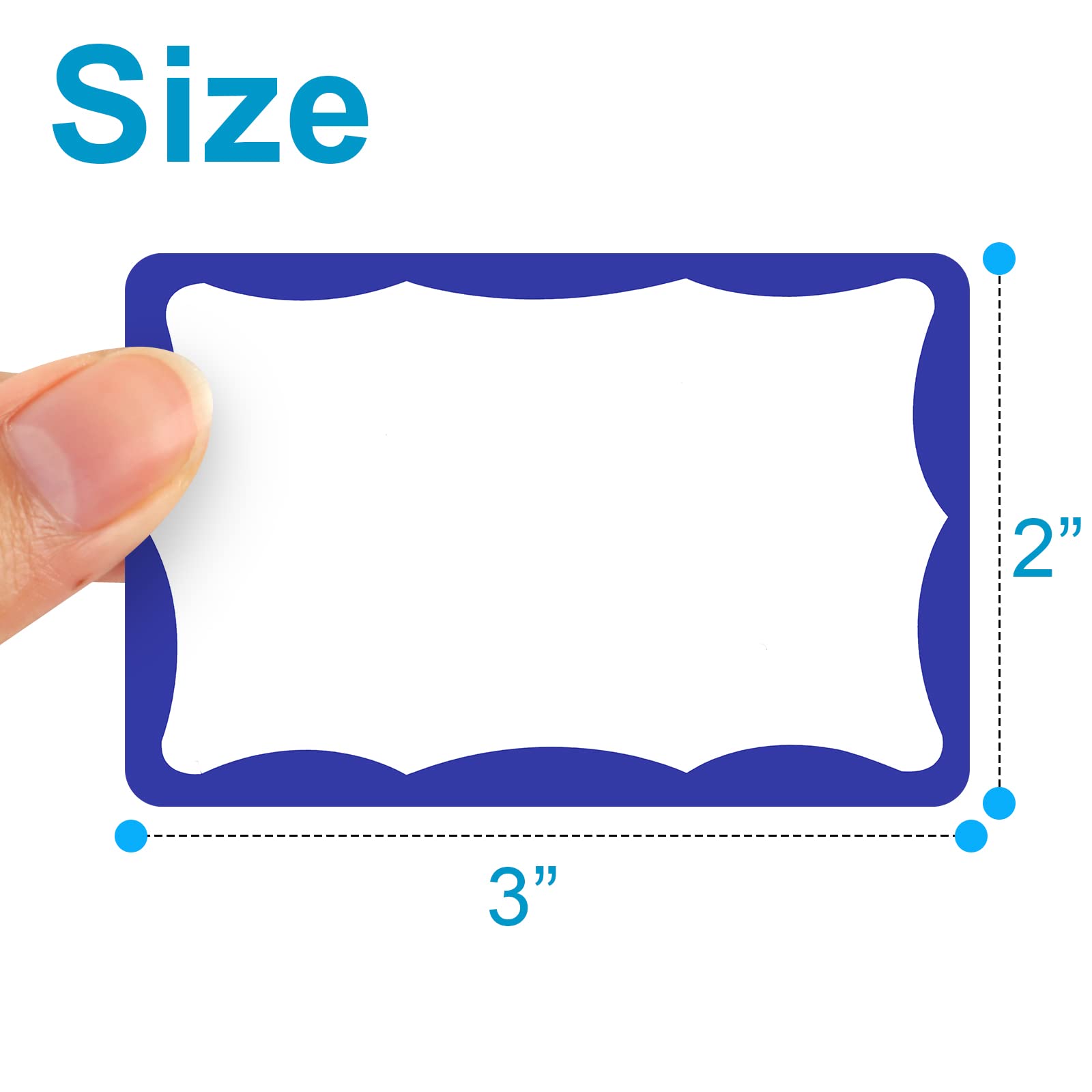 390Pcs Name Tags, 3in x 2in Name Tag Stickers, Name Tags Sticker for School Office Home(White with Blue Border)