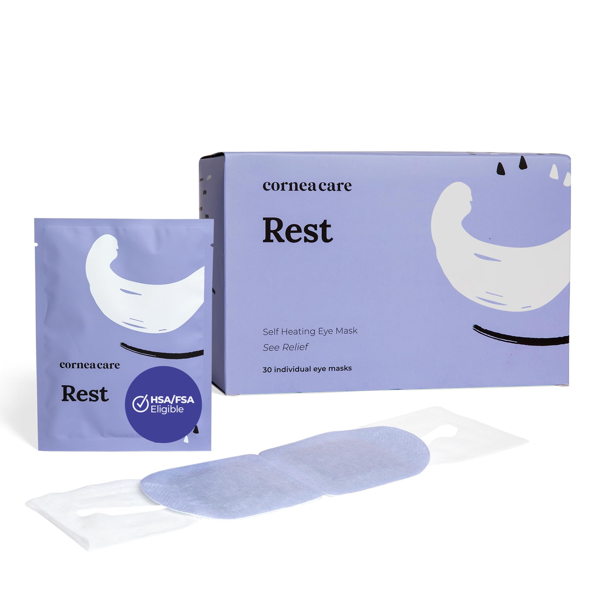 CorneaCare Rest: كمادات دافئة ذاتية التسخين للعيون الجافة | قناع عين دافئ لتخفيف سريع | لا حاجة للميكروويف أو قطعة قماش | جاهز للسفر | 30 قطعة