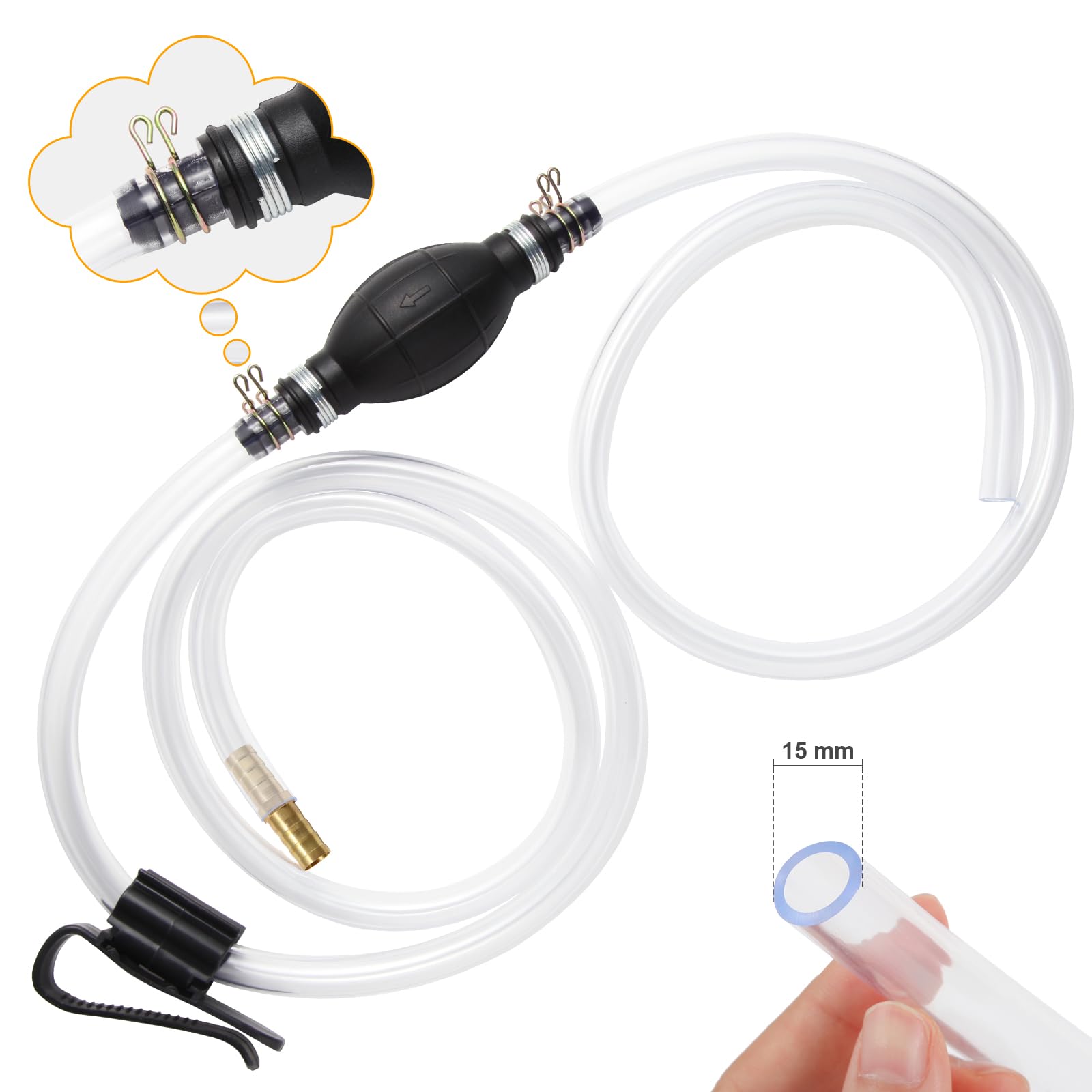 H-veenjor Benzin-Siphon-Schlauchpumpe, manuelle Kraftstoff-Transferpumpe, Hochleistungs-Benzin-Siphonpumpe für Wasser, Benzin, Öl, Diesel, manuelle Kraftstoffpumpe mit 2 hochwertigen PVC-Schläuchen