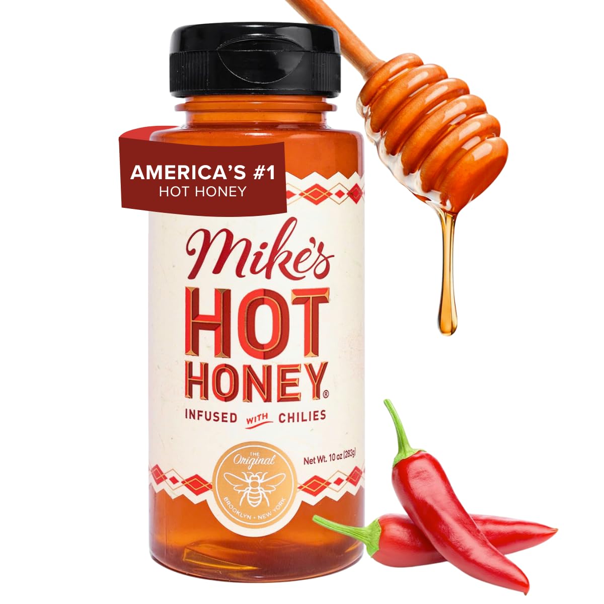 Mike's Hot Honey, Amerikas Nr. 1 Marke für Hot Honey, würziger Honig mit Chilischoten, zertifiziert koscher, glutenfrei, Paleo-freundlich, süße Schärfe, perfekt für Liebhaber scharfer Soßen (283g Flasche, 1er Pack)