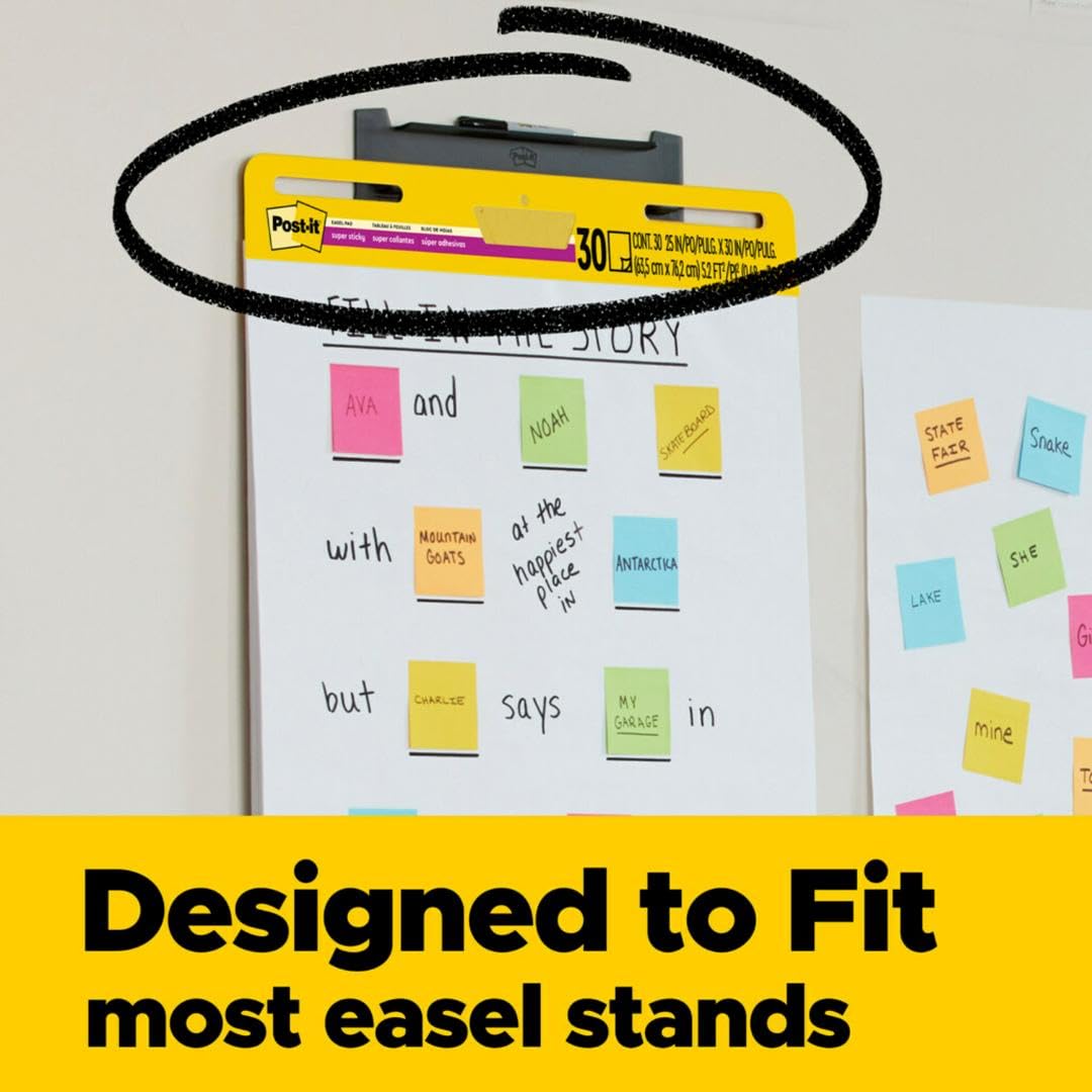 Post-it Super Sticky Easel Pad 25 in x 30 in White 30 Sheets/Pad 2 Pad/Pack Large White Premium Self Stick Flip Chart Paper Super Sticking Power (559)