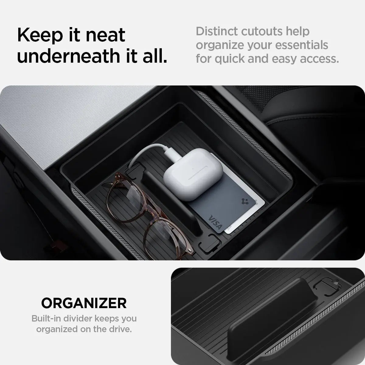 Spigen Armrest Console Organizer for Tesla Model Y Juniper (2025/26) & Model 3 Highland (2024/25)