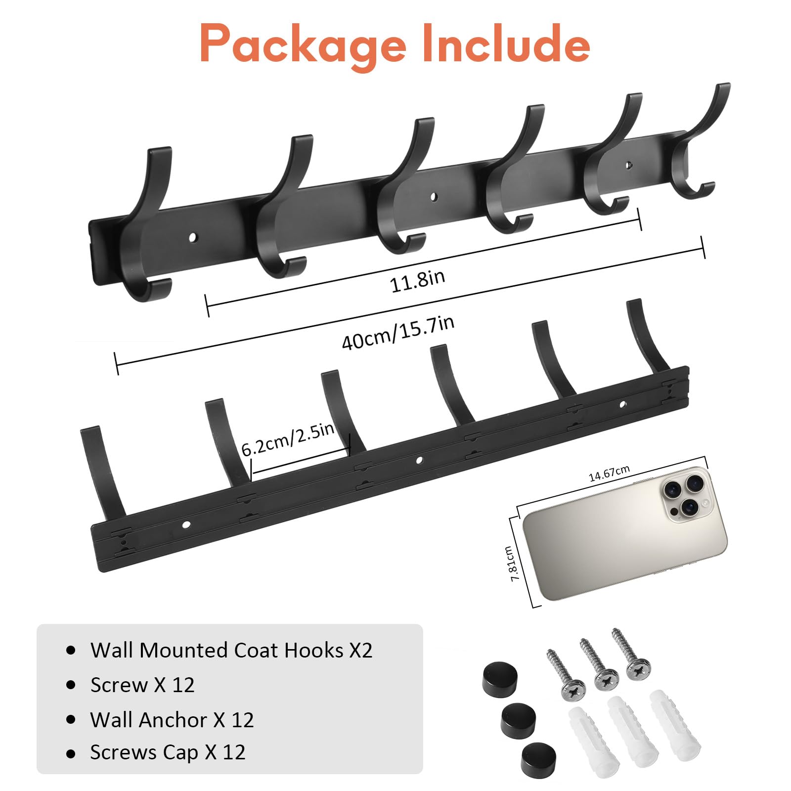 Optish 2 Pack Coat Rack Wall Mount, Coat Hooks Wall Mount, Wall Hooks for Hanging, Hat Rack for Wall, Coat Hanger Wall Mount, Towel Hooks for Bathrooms