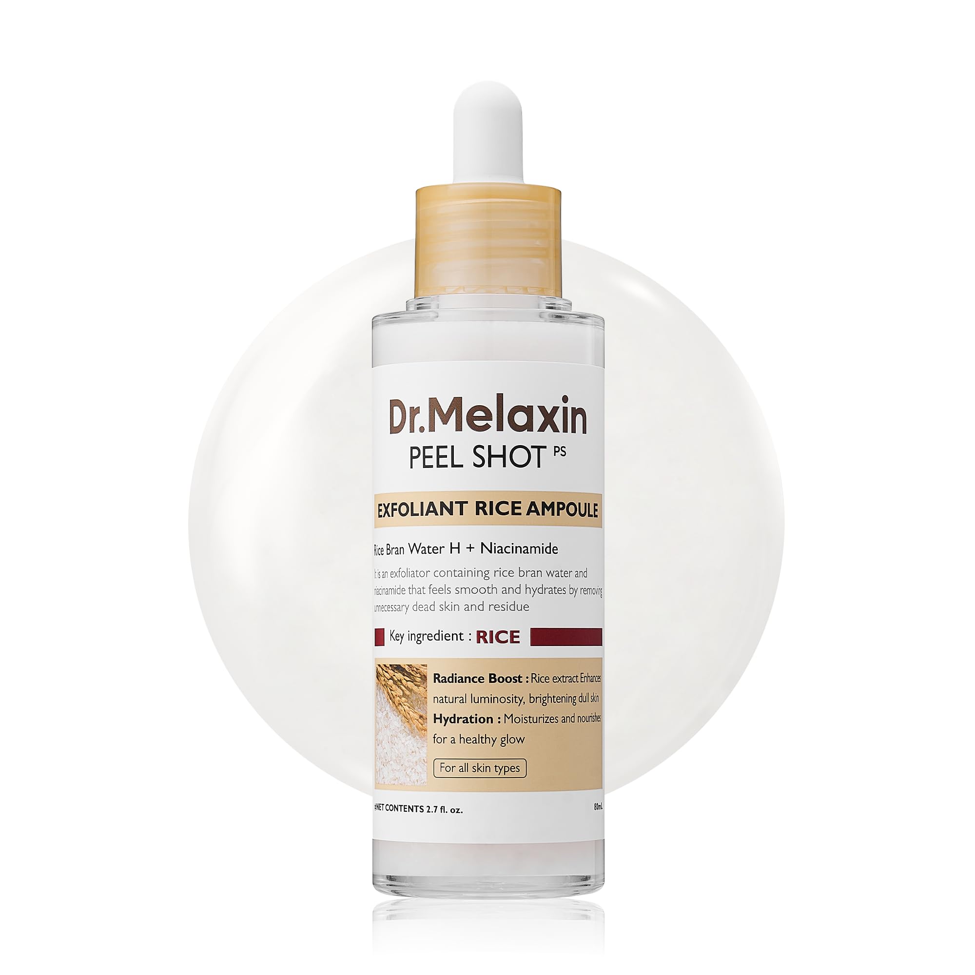 Dr.Melaxin Peel Shot Glow White Rice Peeling Ampulle, Sanftes Peeling für Gesicht und Körper, Entferner abgestorbener Hautzellen für alle Hauttypen, koreanische Hautpflege 80ml